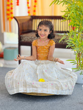 Brocade Patterned Handloom Banarasi Katan Unstitched Top & Skirt | ONK102