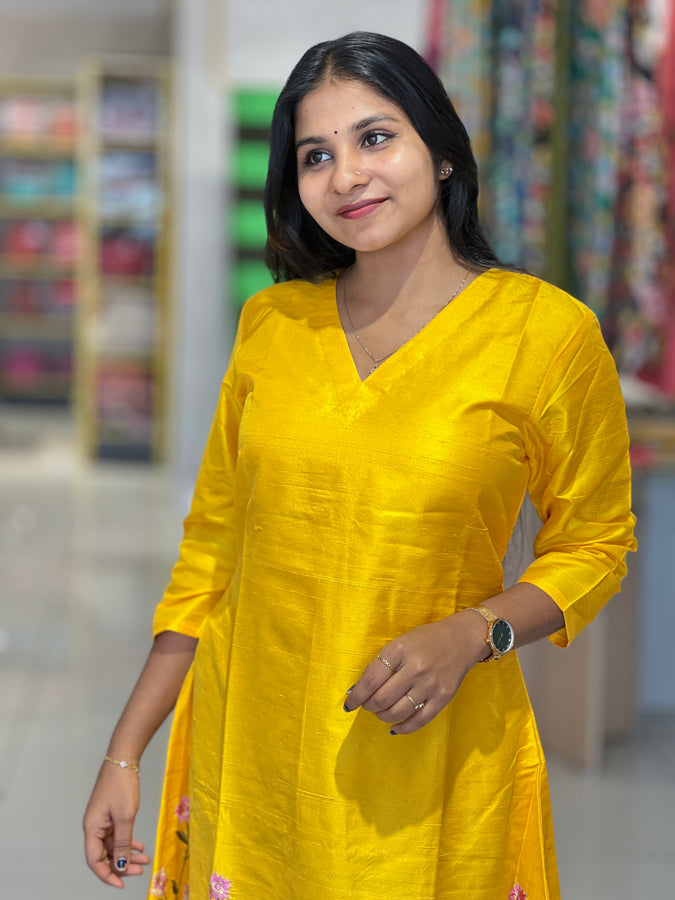 Floral Machine Embroidered Semi Silk Kurta | DNT326