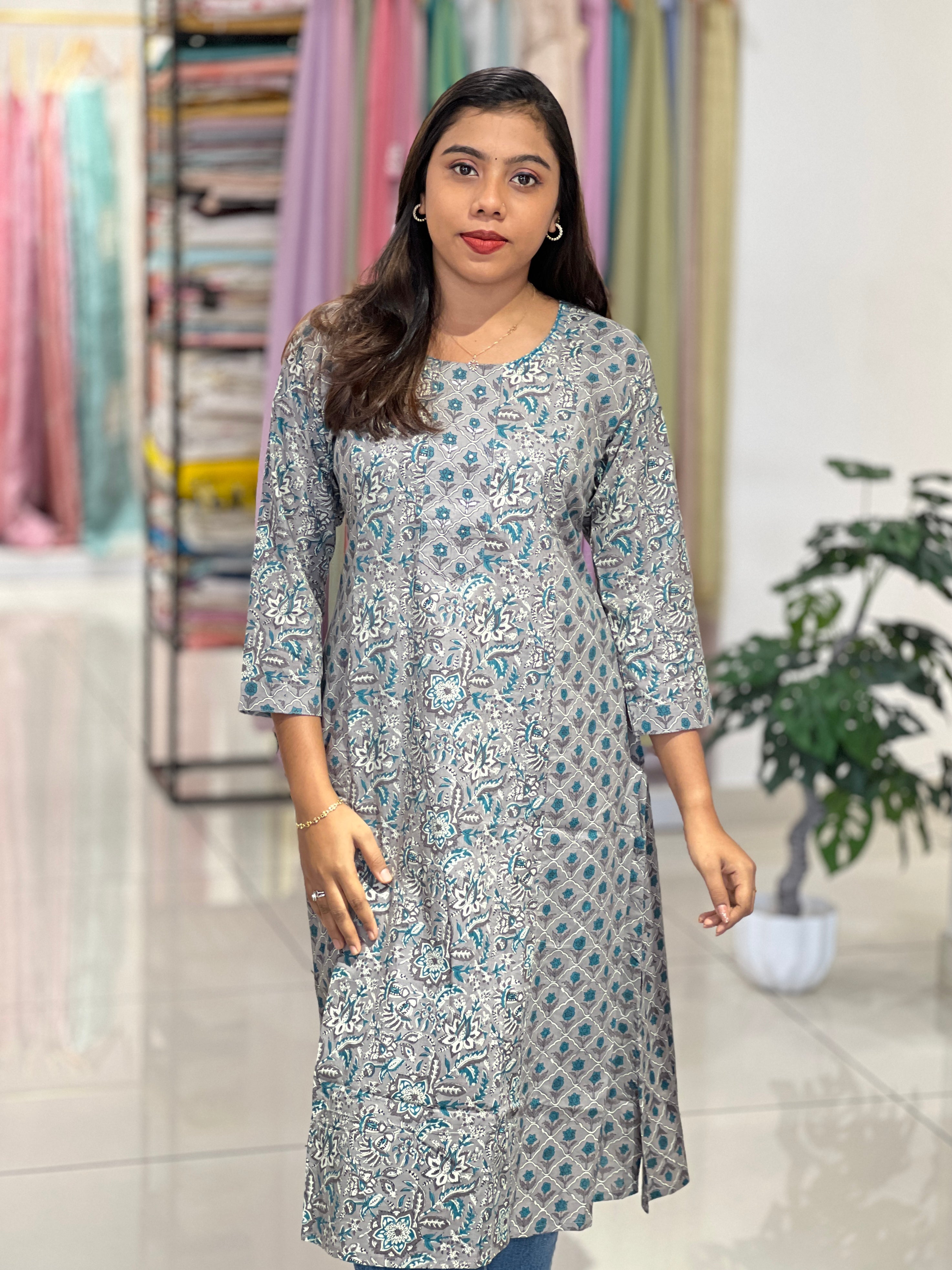 Semi Ajrakh Printed Aline Kurta |DVC136