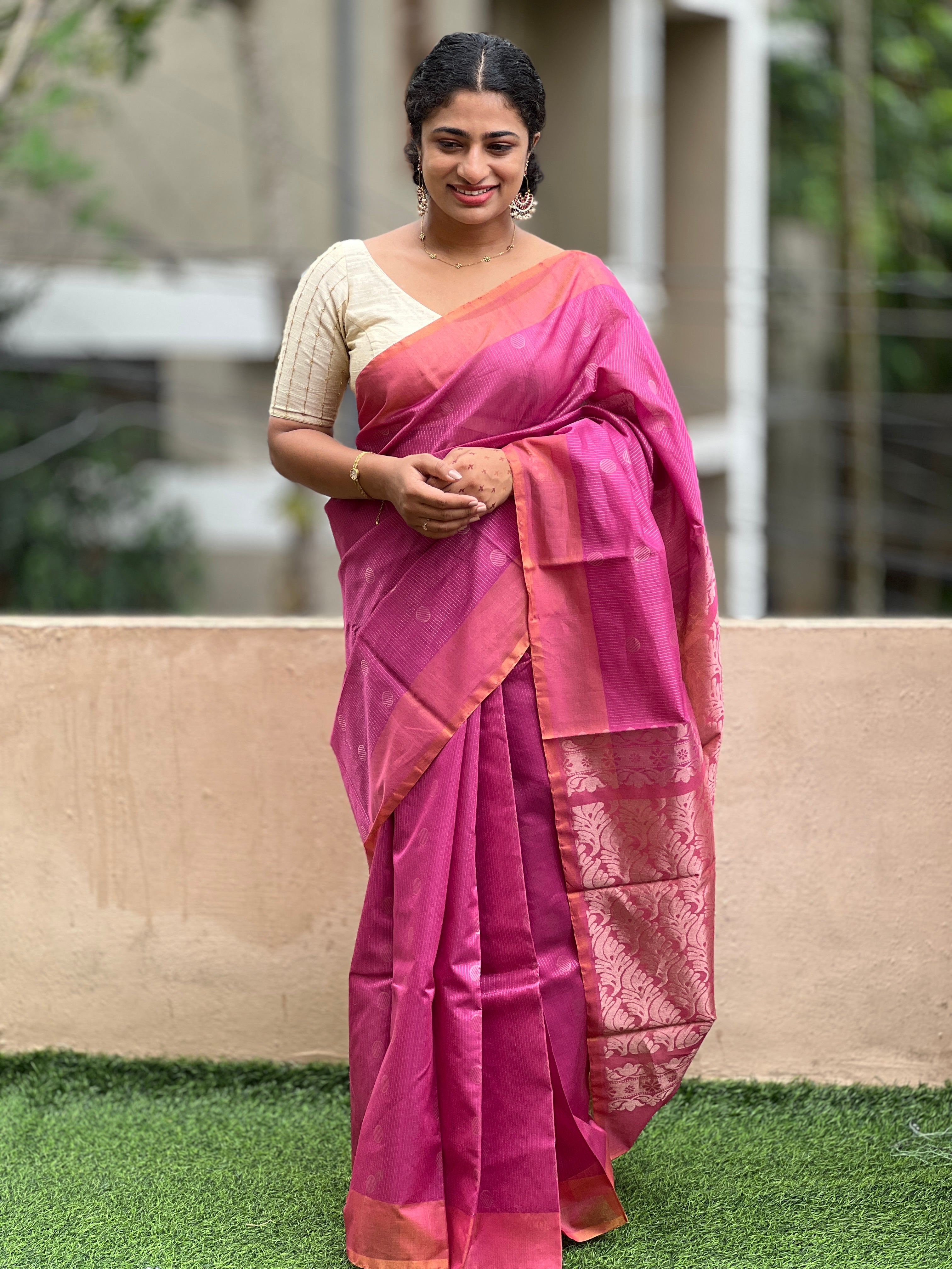 Vertical Line Weaving Cotton Silk Saree | KTS157
