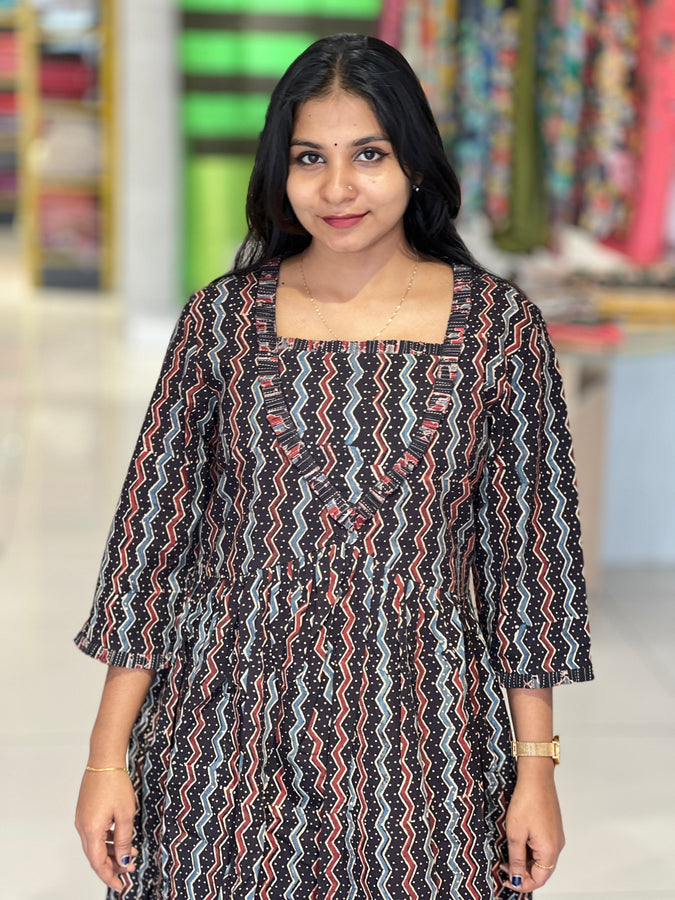 Block Printed Cotton A-Line Kurta | DNT333