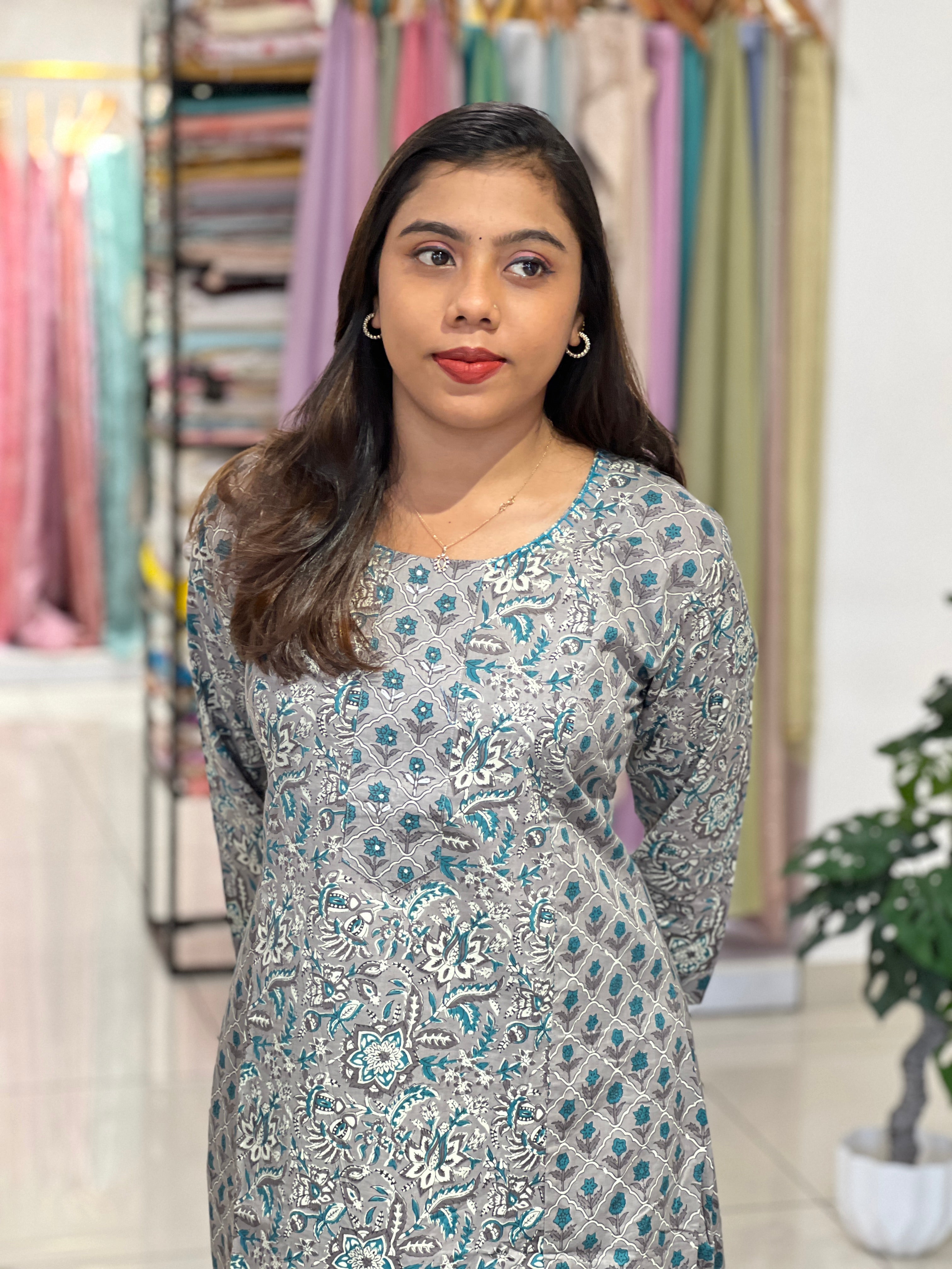 Semi Ajrakh Printed Aline Kurta |DVC136