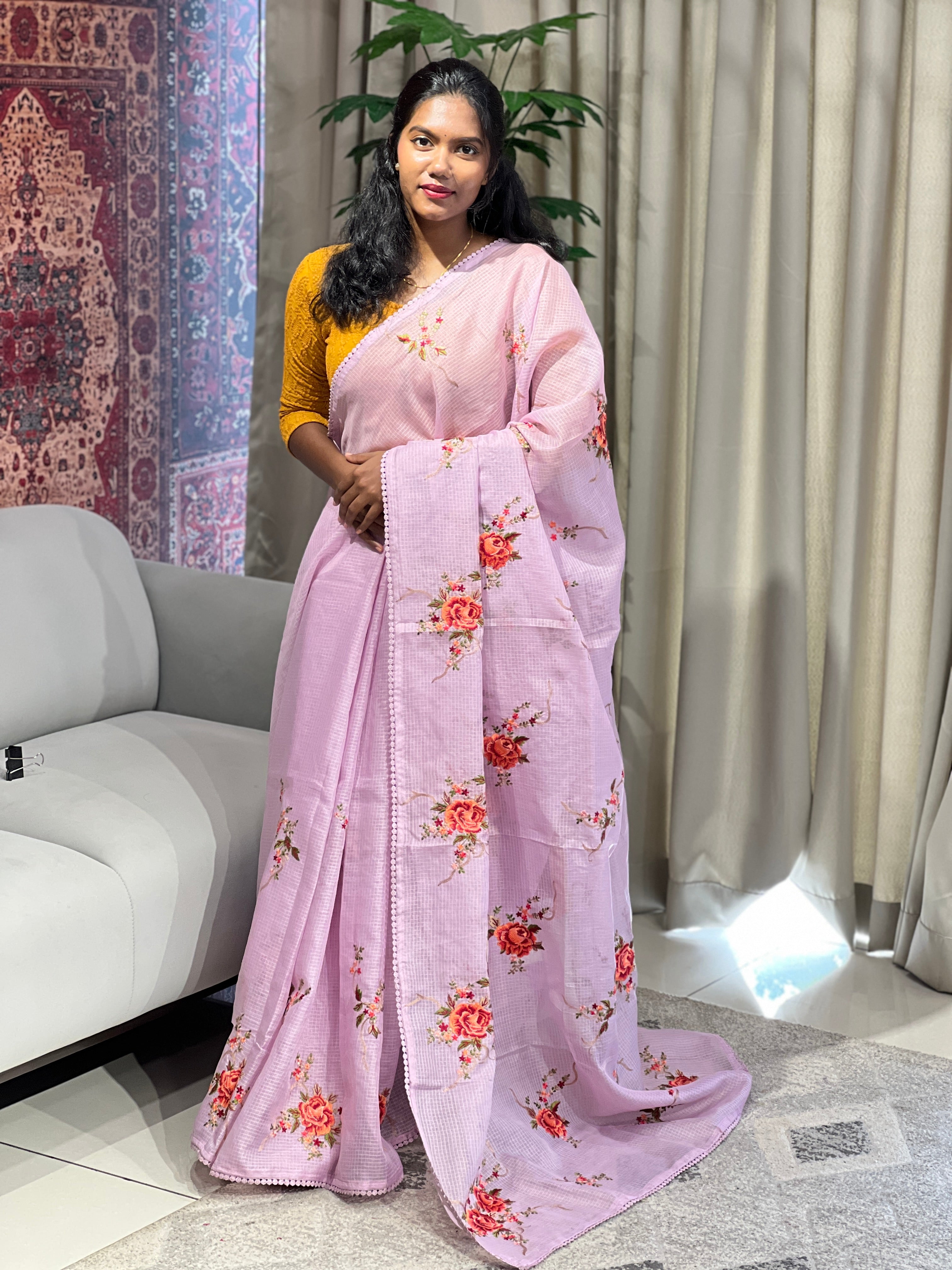 Floral Embroidery Detailed Silky Kota Saree | BLD1619