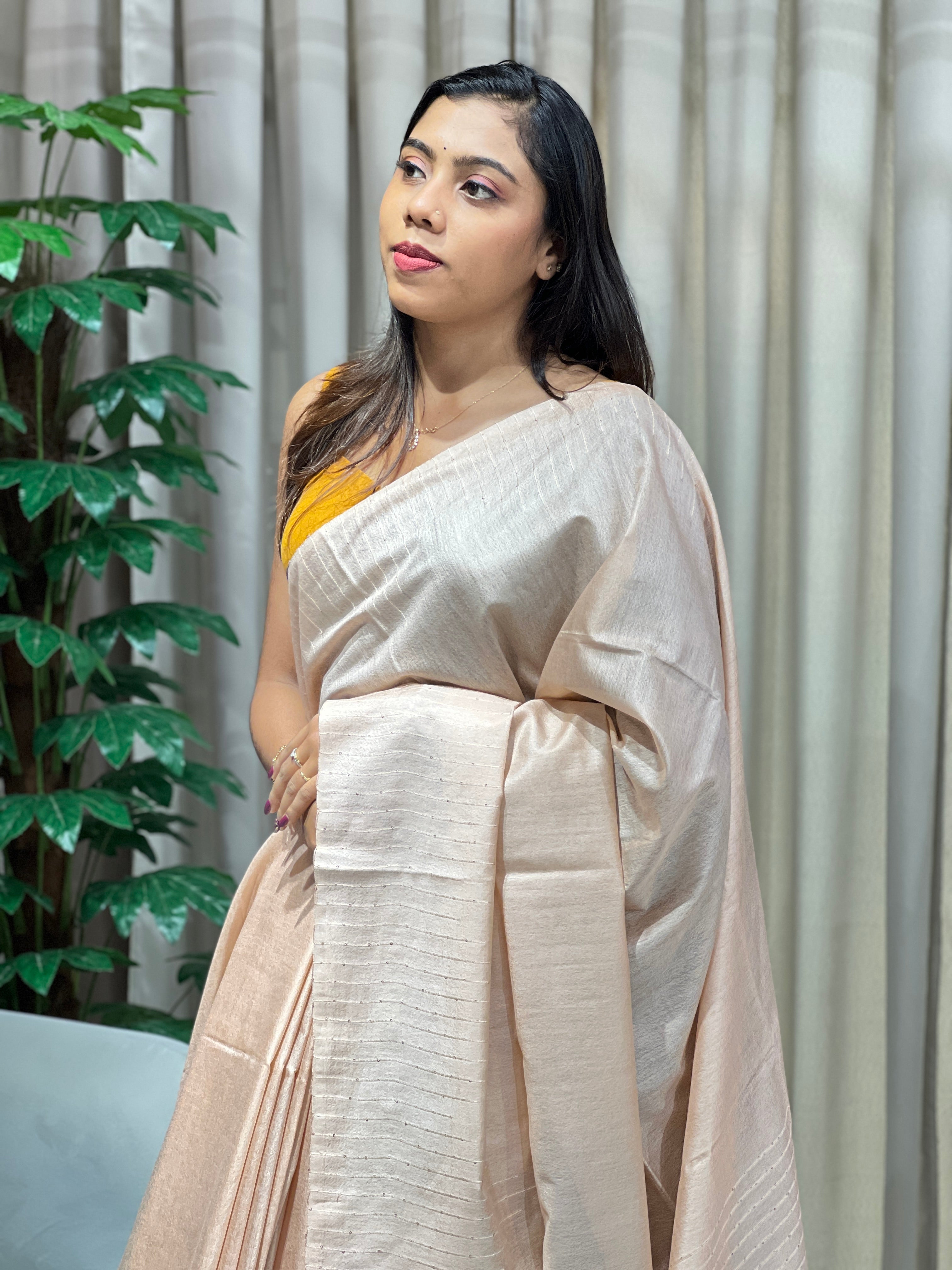 Kesiya With Sequins Detailed Bhagalpuri Linen Saree | PF1116