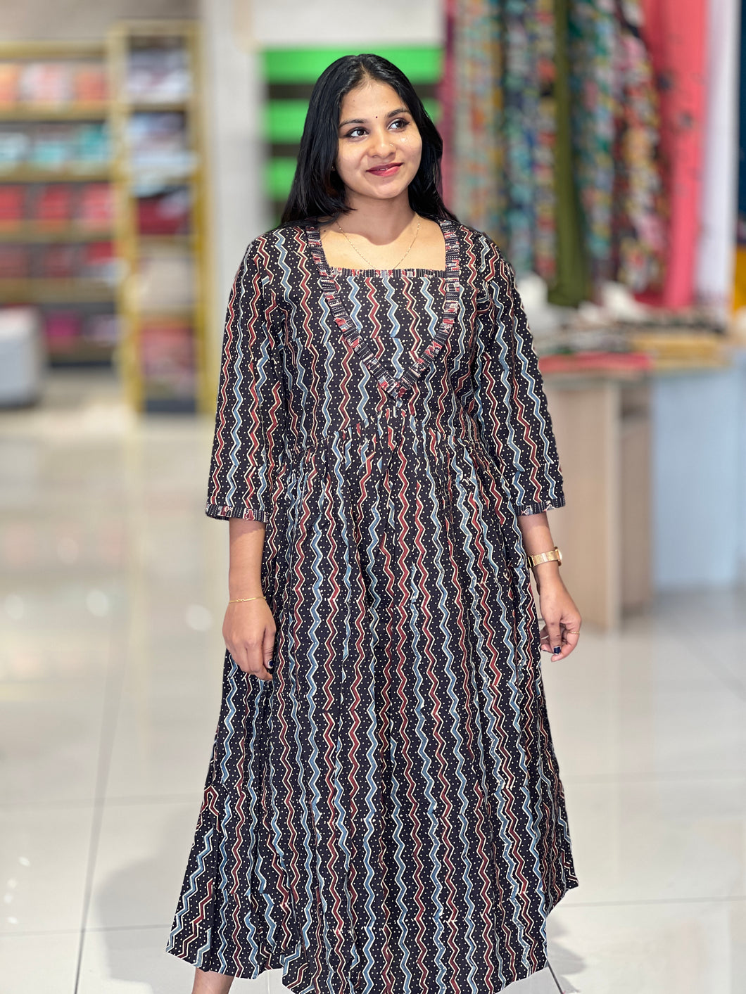 Block Printed Cotton A-Line Kurta | DNT333
