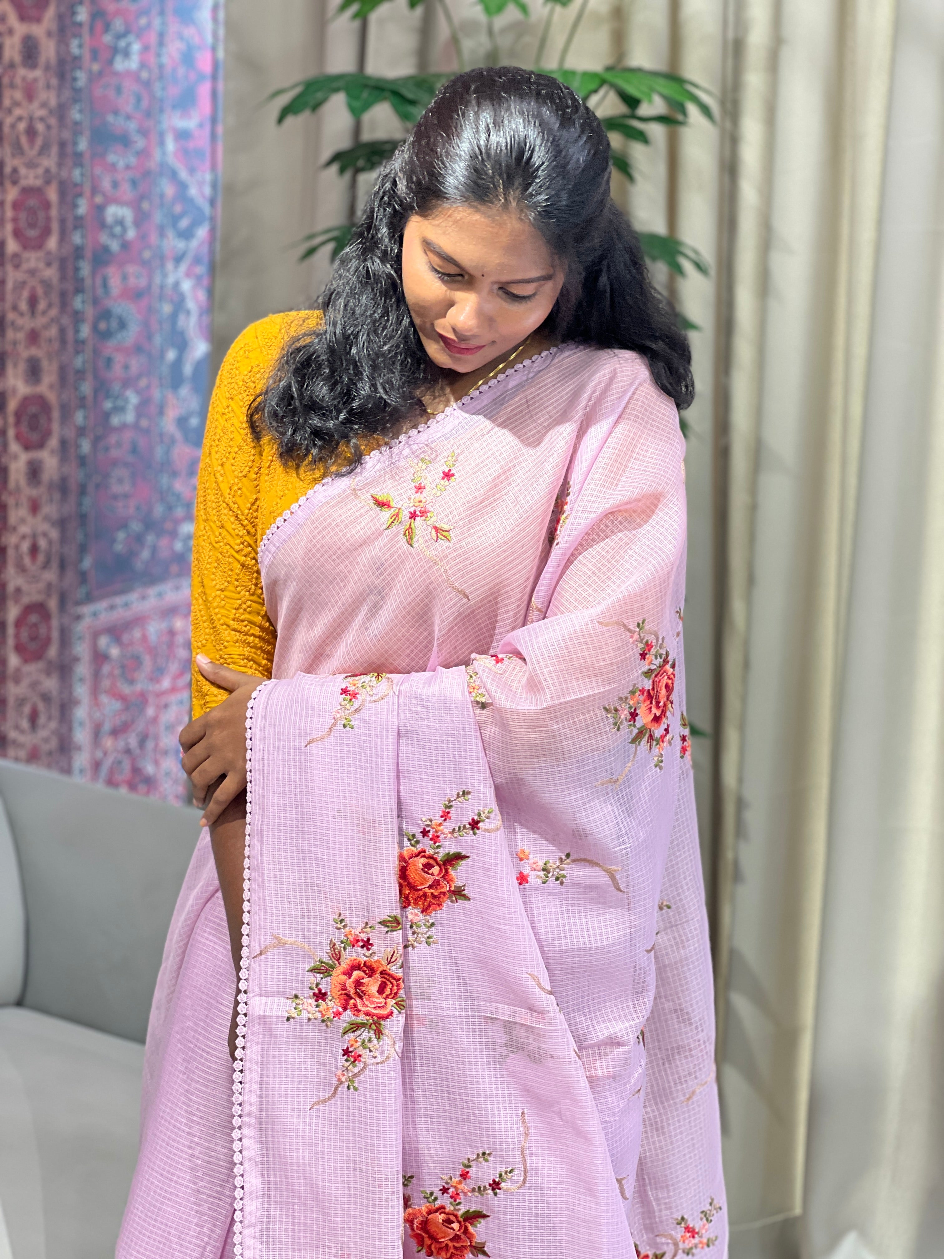 Floral Embroidery Detailed Silky Kota Saree | BLD1619