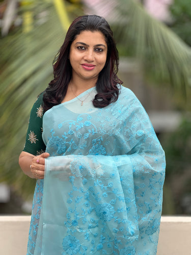 Floral Jaal Embroidery Viscose Organza Saree | NHH141