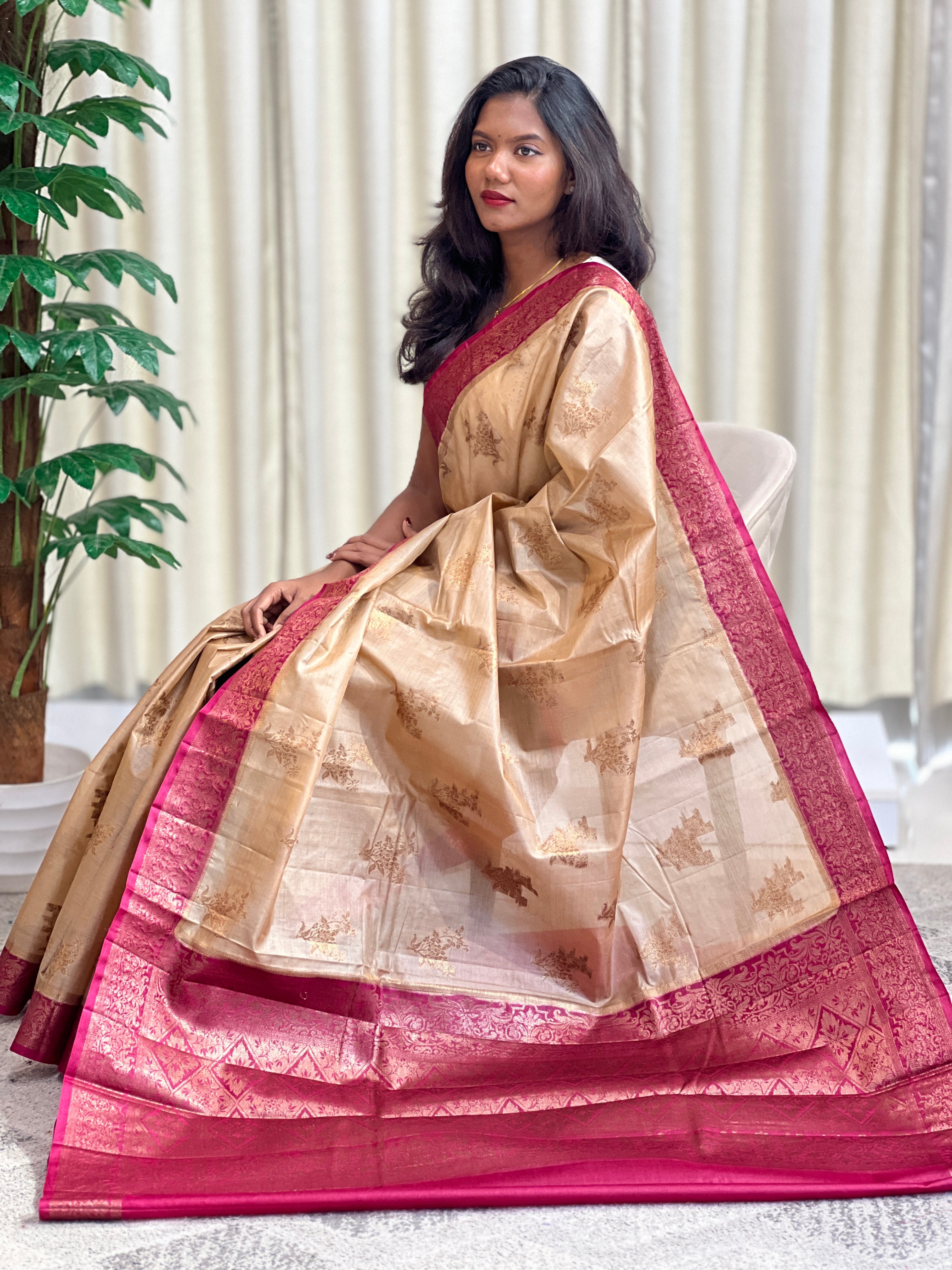 Floral Pattern Banarasi Tussar Saree | GA101