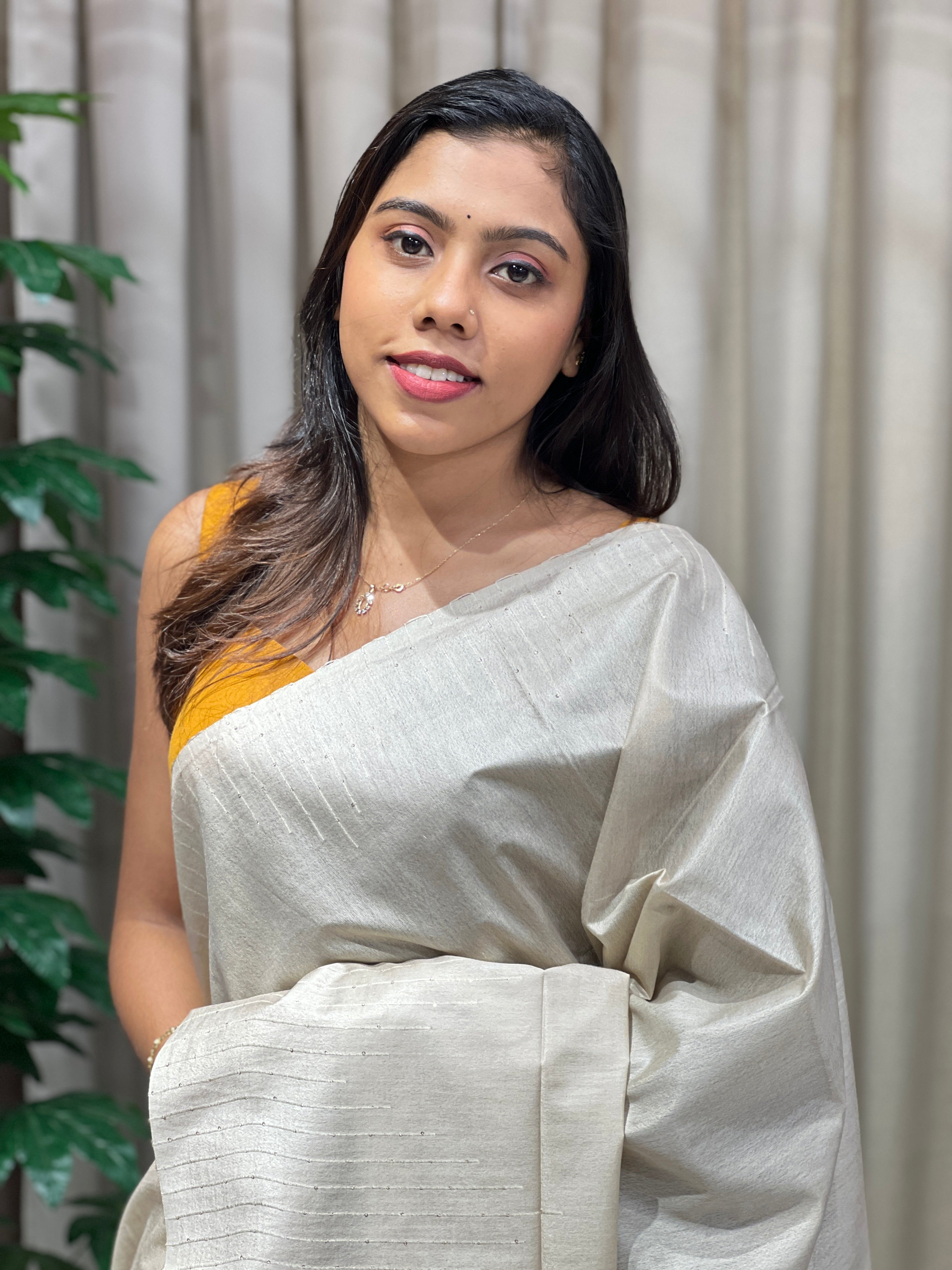 Kesiya With Sequins Detailed Bhagalpuri Linen Saree | PF1113