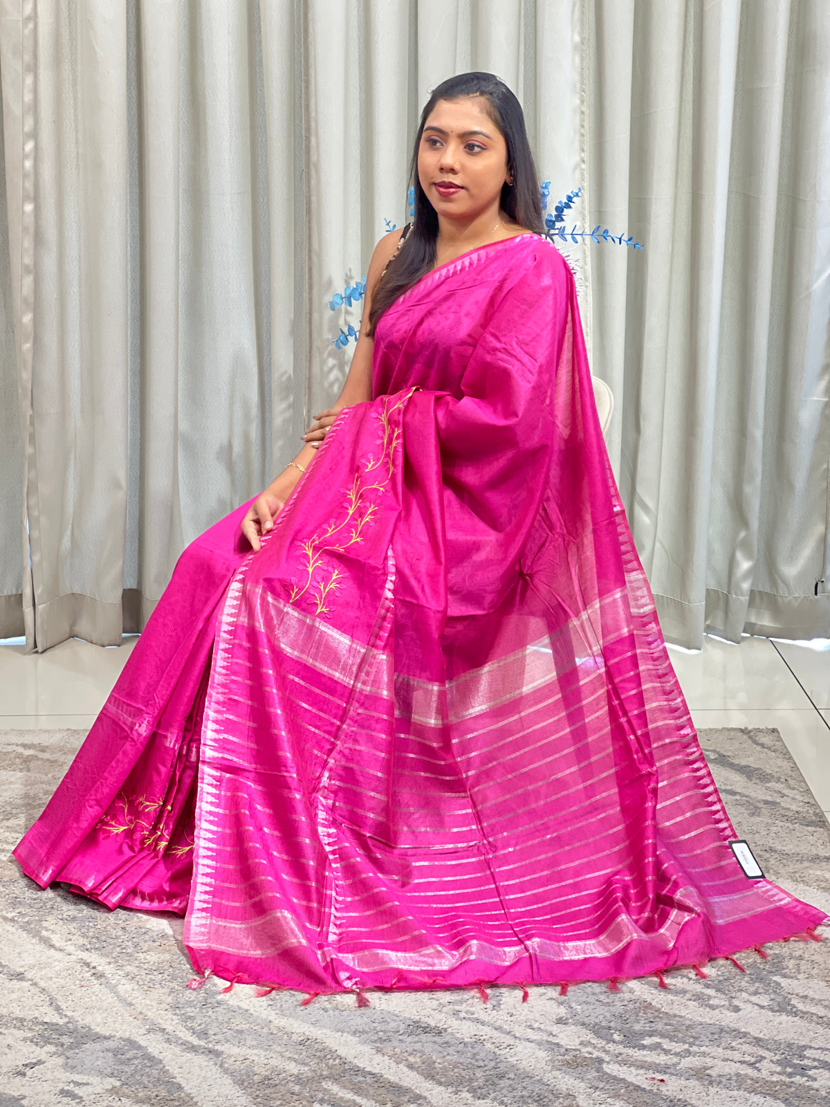 Machine Embroidered Bhagalpuri Linen Saree | NHH725
