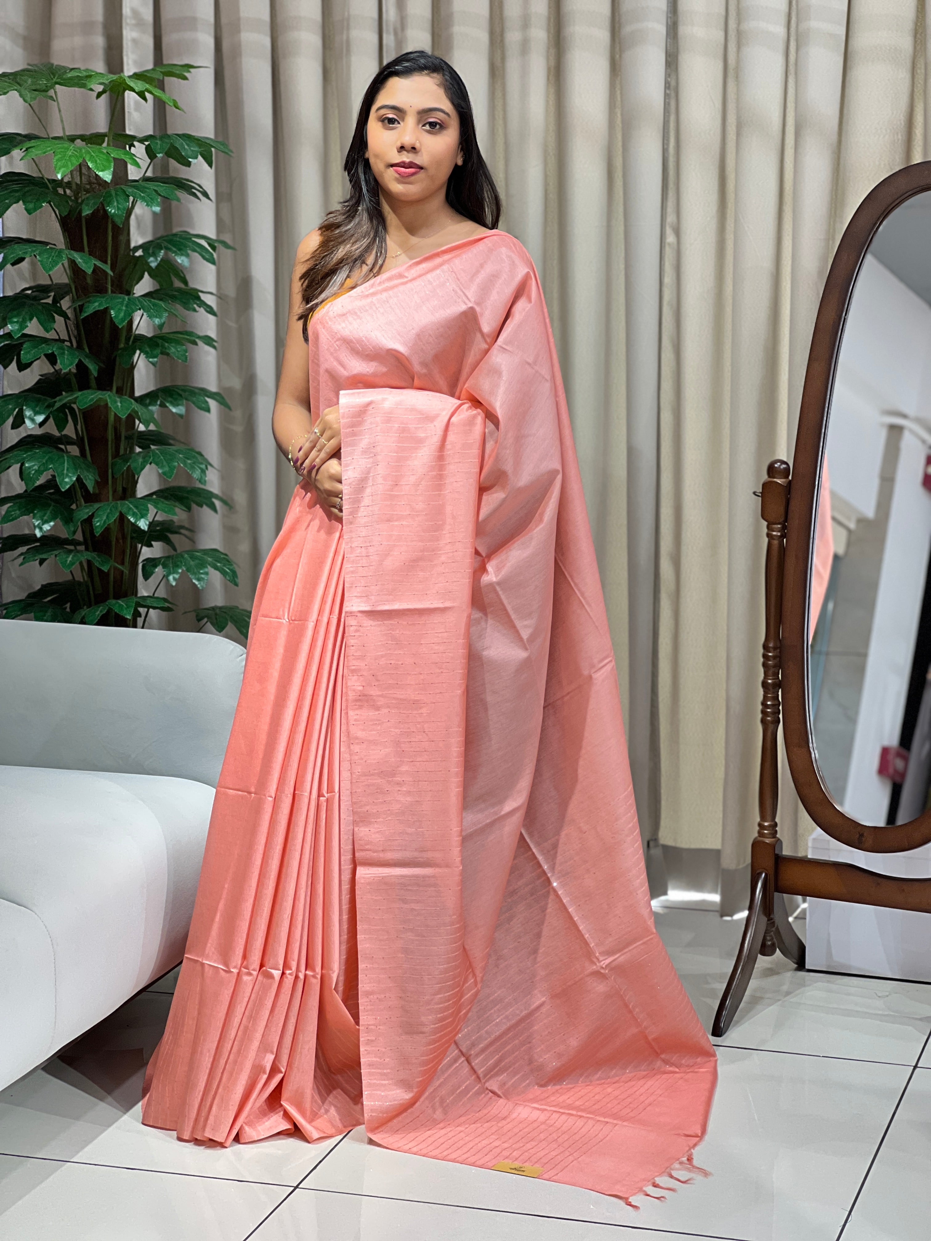Kesiya With Sequins Detailed Bhagalpuri Linen Saree | PF1115