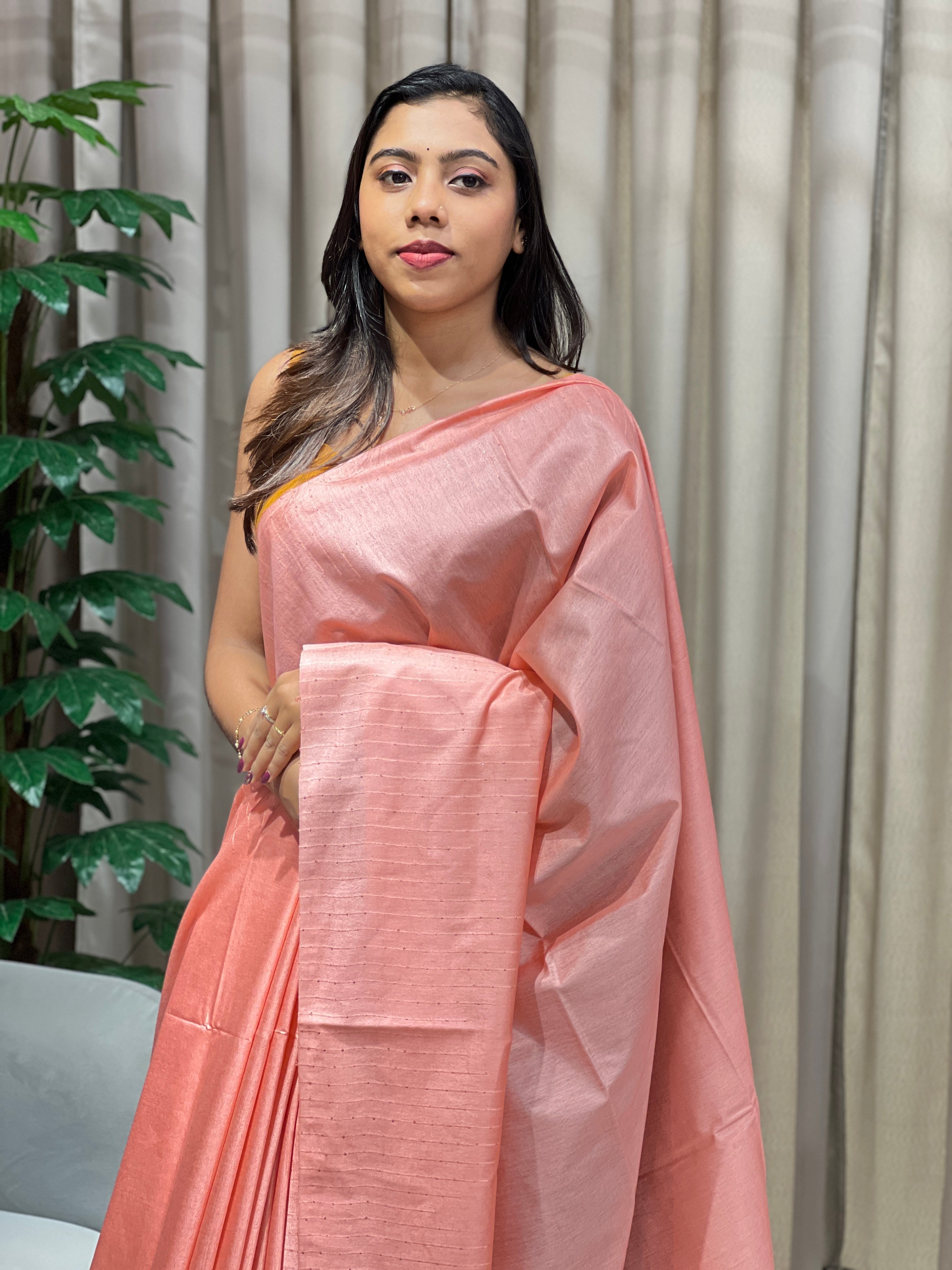 Kesiya With Sequins Detailed Bhagalpuri Linen Saree | PF1115