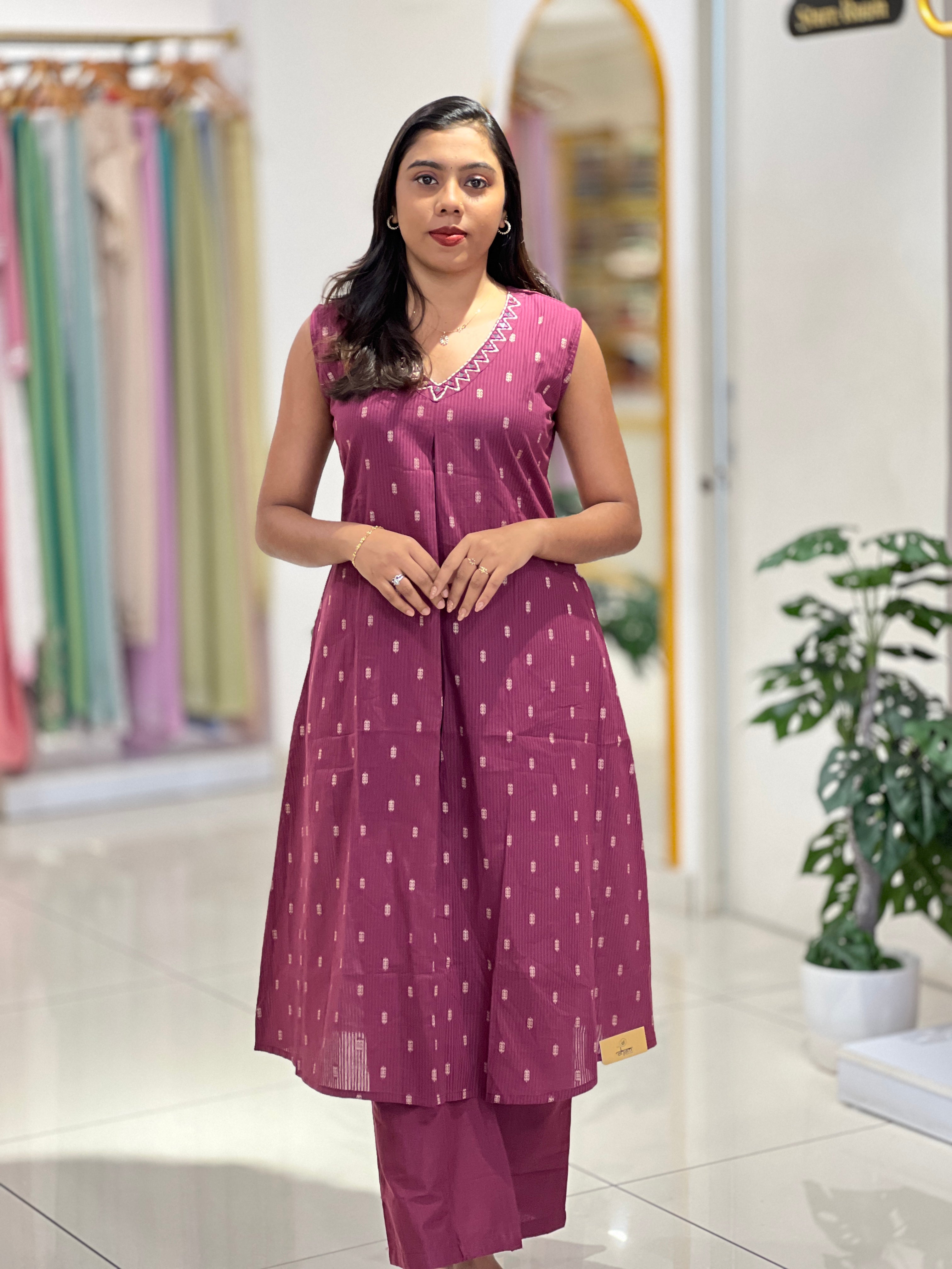 Stripe Weaving Style Cotton Kurta Set | DVC143