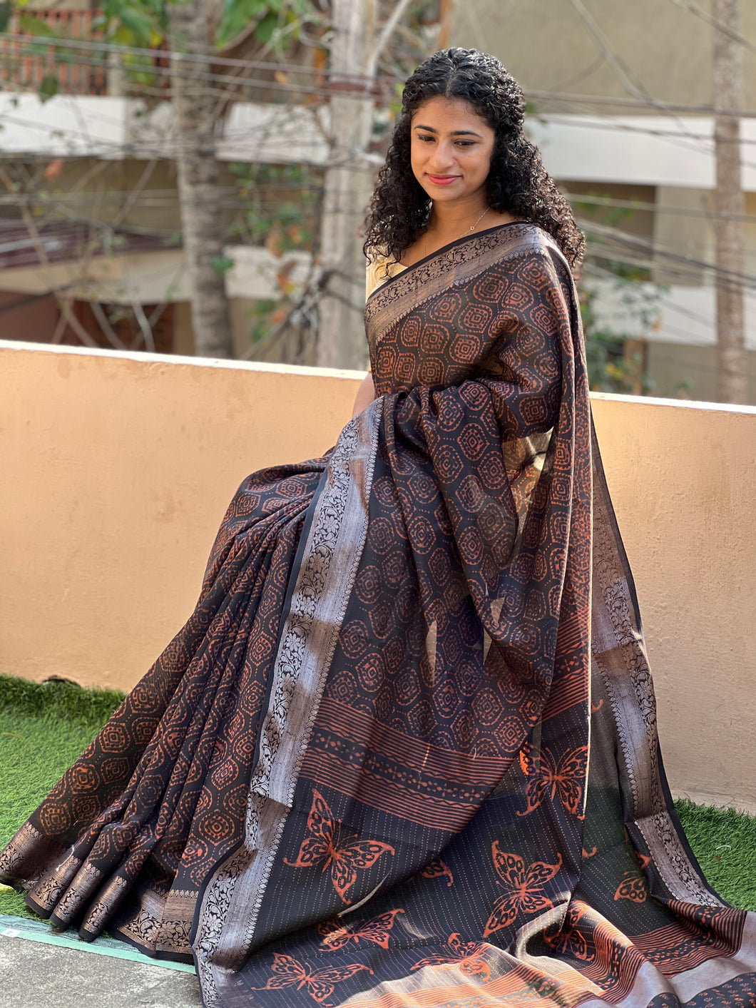 Ajrak Print Inspired Chanderi Saree | YNG228