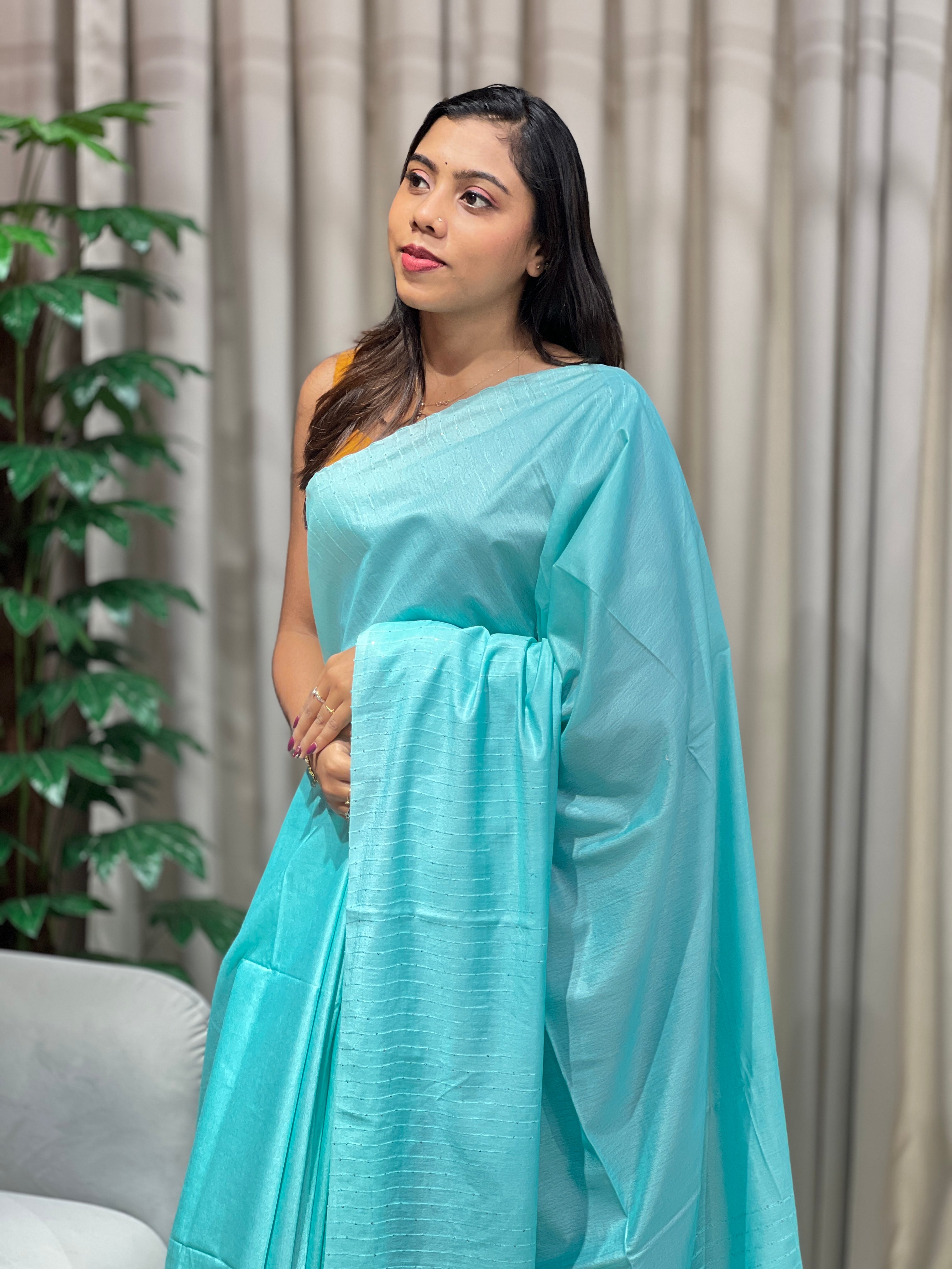 Kesiya With Sequins Detailed Bhagalpuri Linen Saree | PF1110