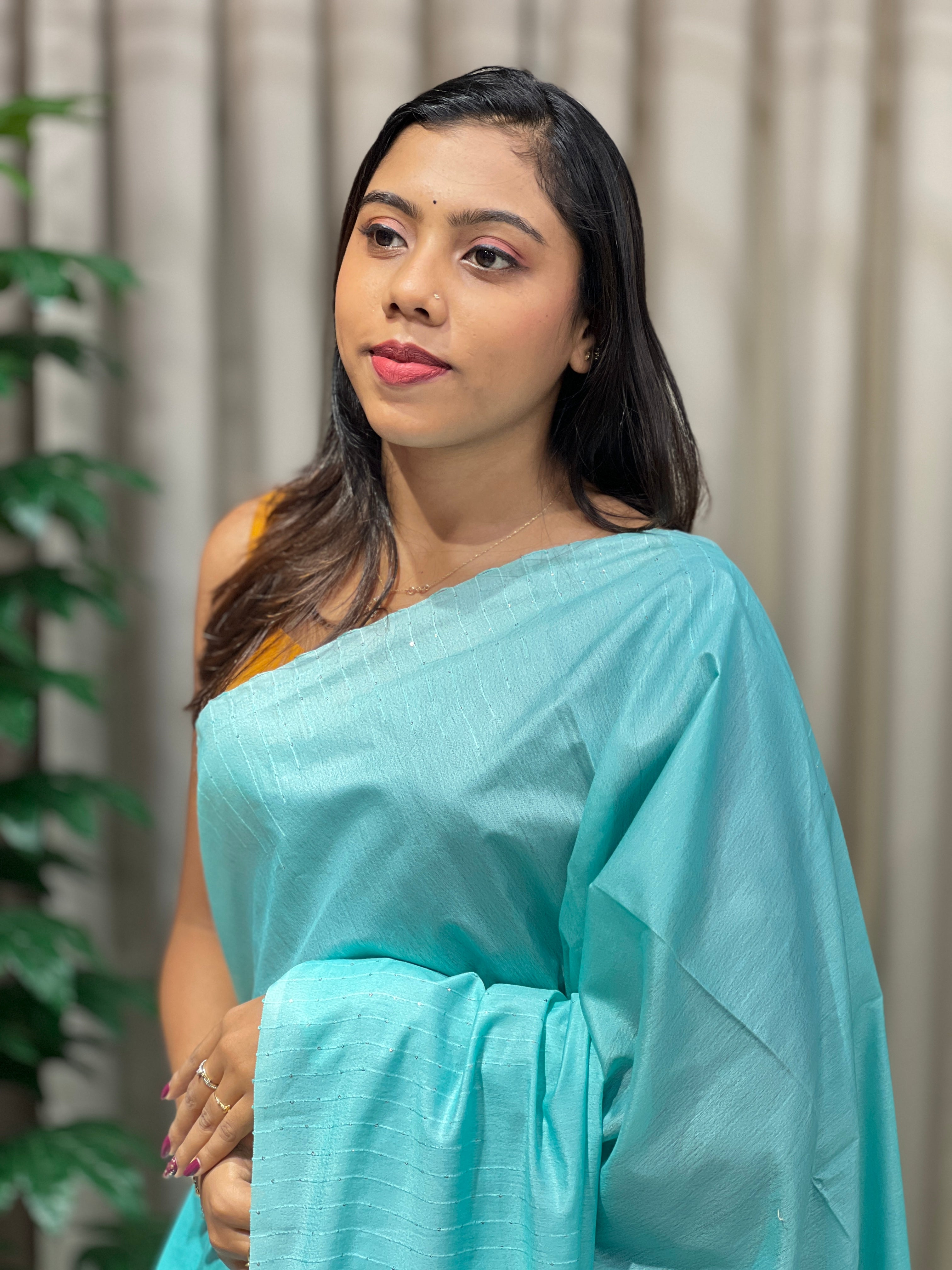 Kesiya With Sequins Detailed Bhagalpuri Linen Saree | PF1110