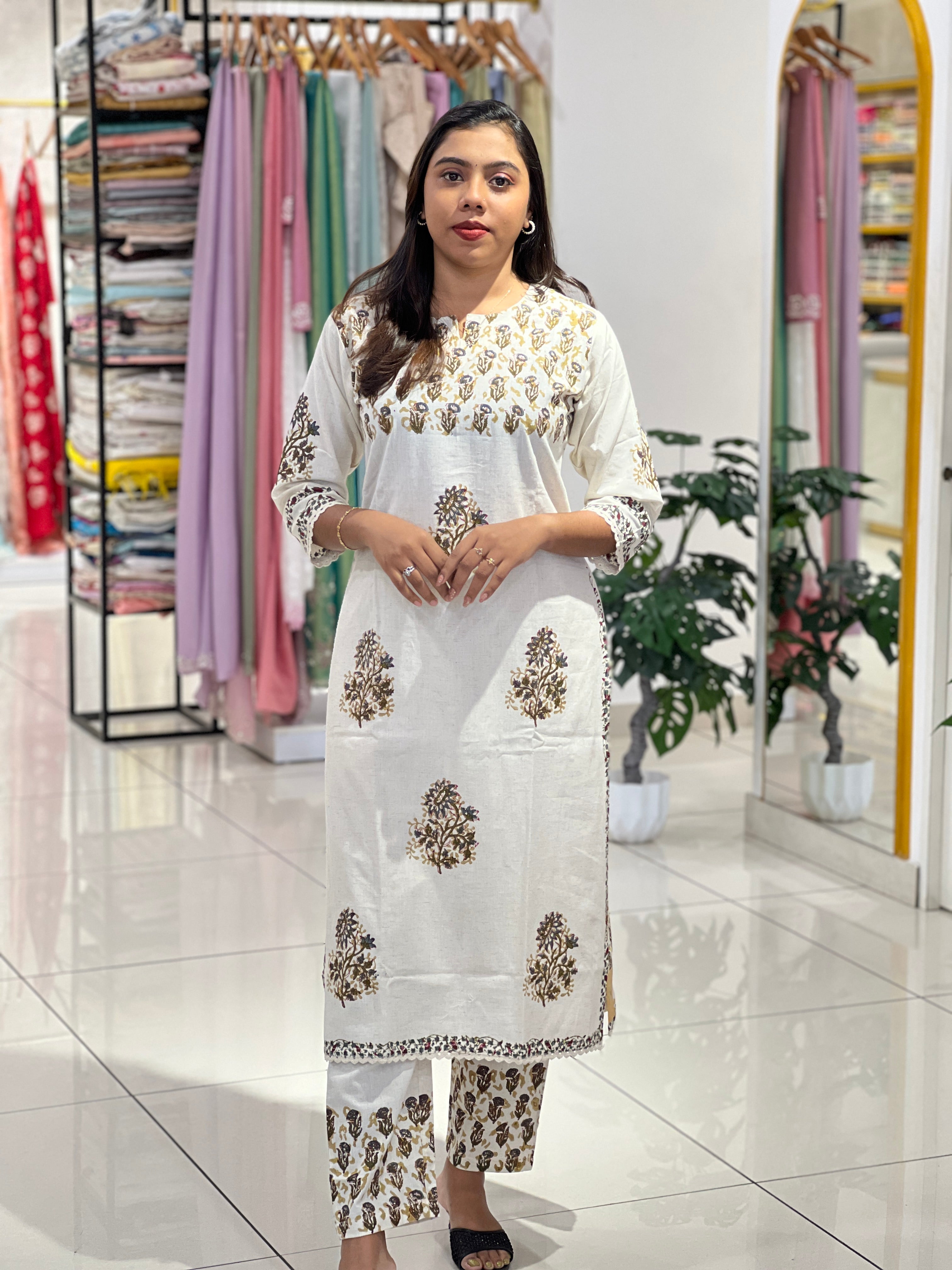 Floral Printed Linen Cotton Kurta Set |DVC139