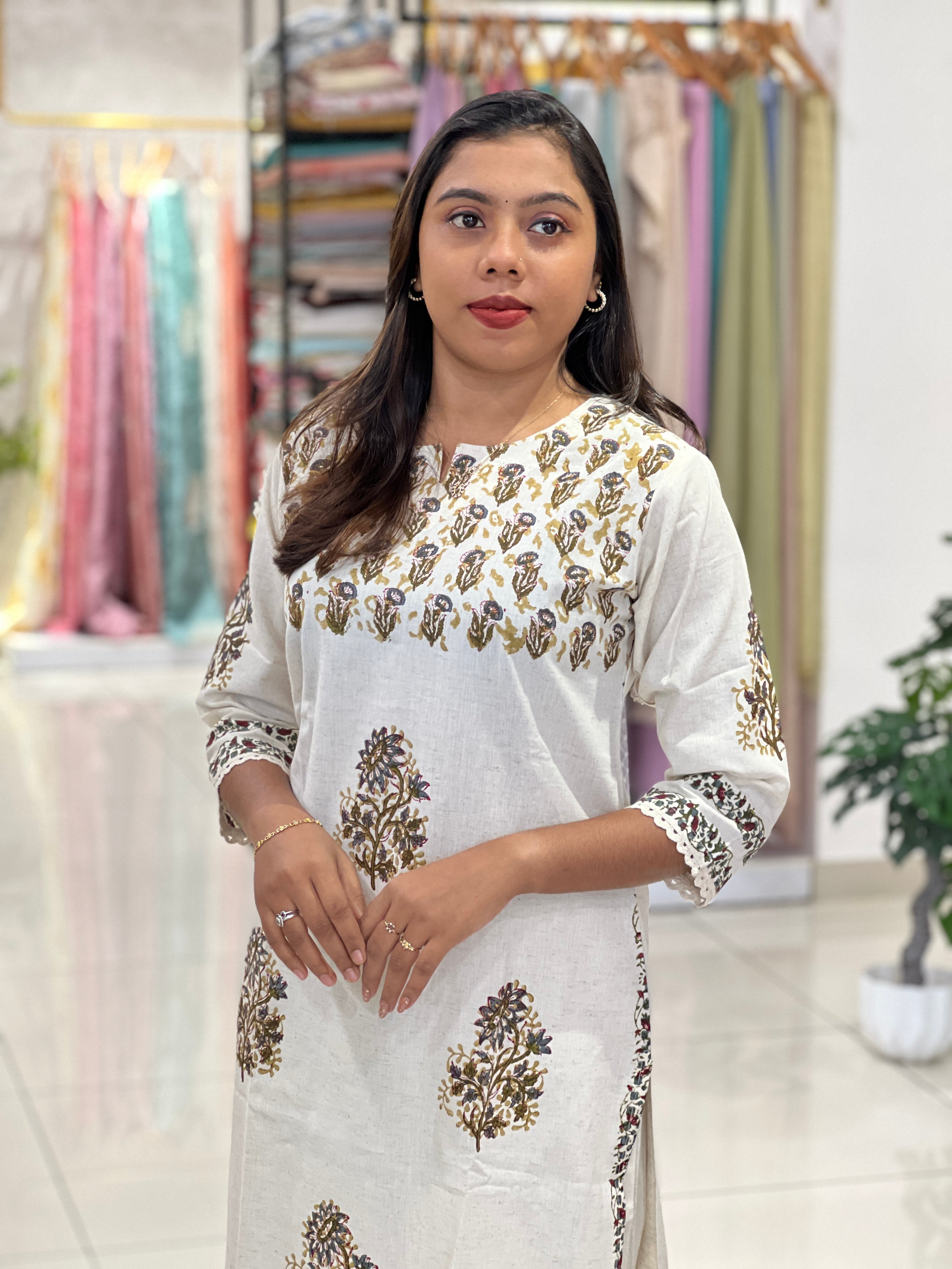 Floral Printed Linen Cotton Kurta Set |DVC139