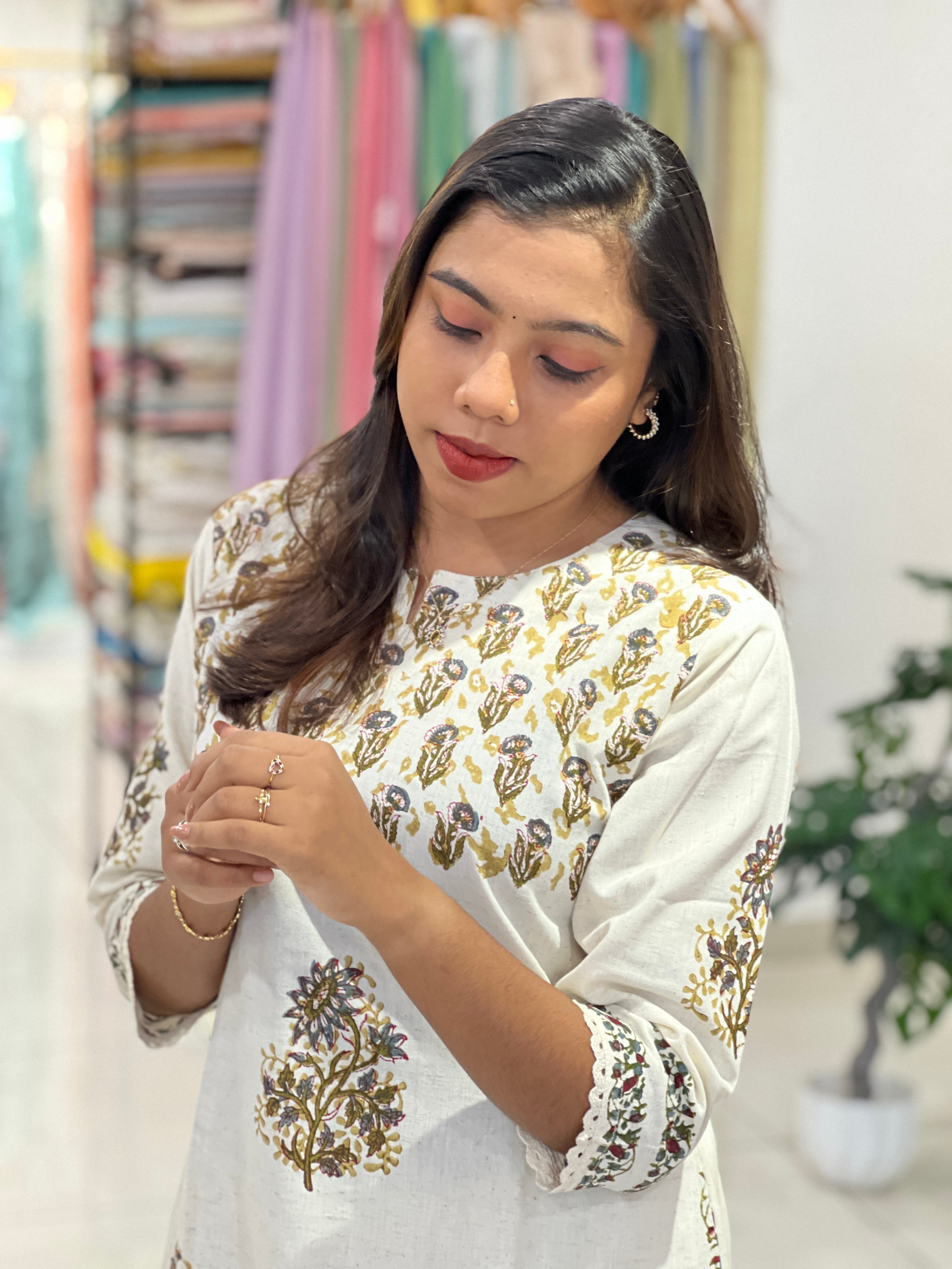 Floral Printed Linen Cotton Kurta Set |DVC139