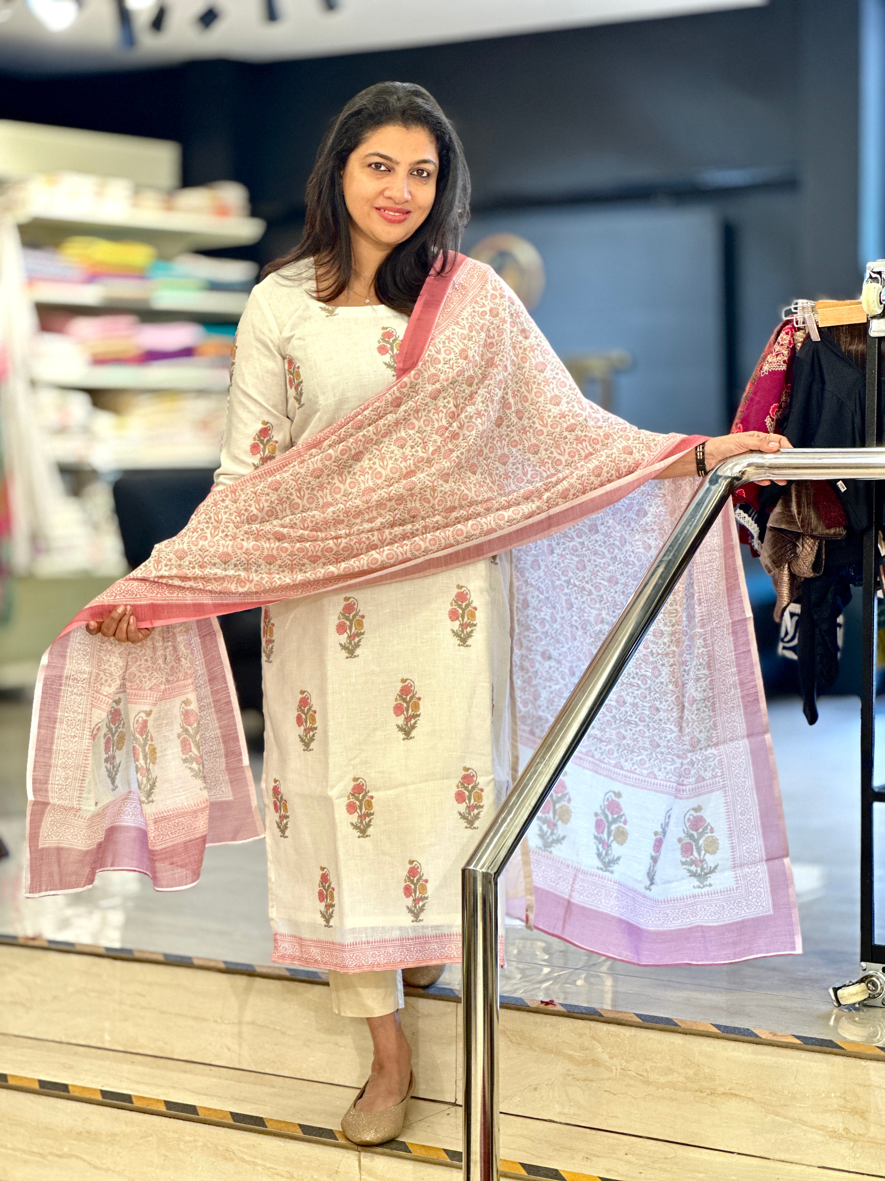 Floral Digital Printed Linen Cotton Salwar Set (Without Bottom) | SSN425