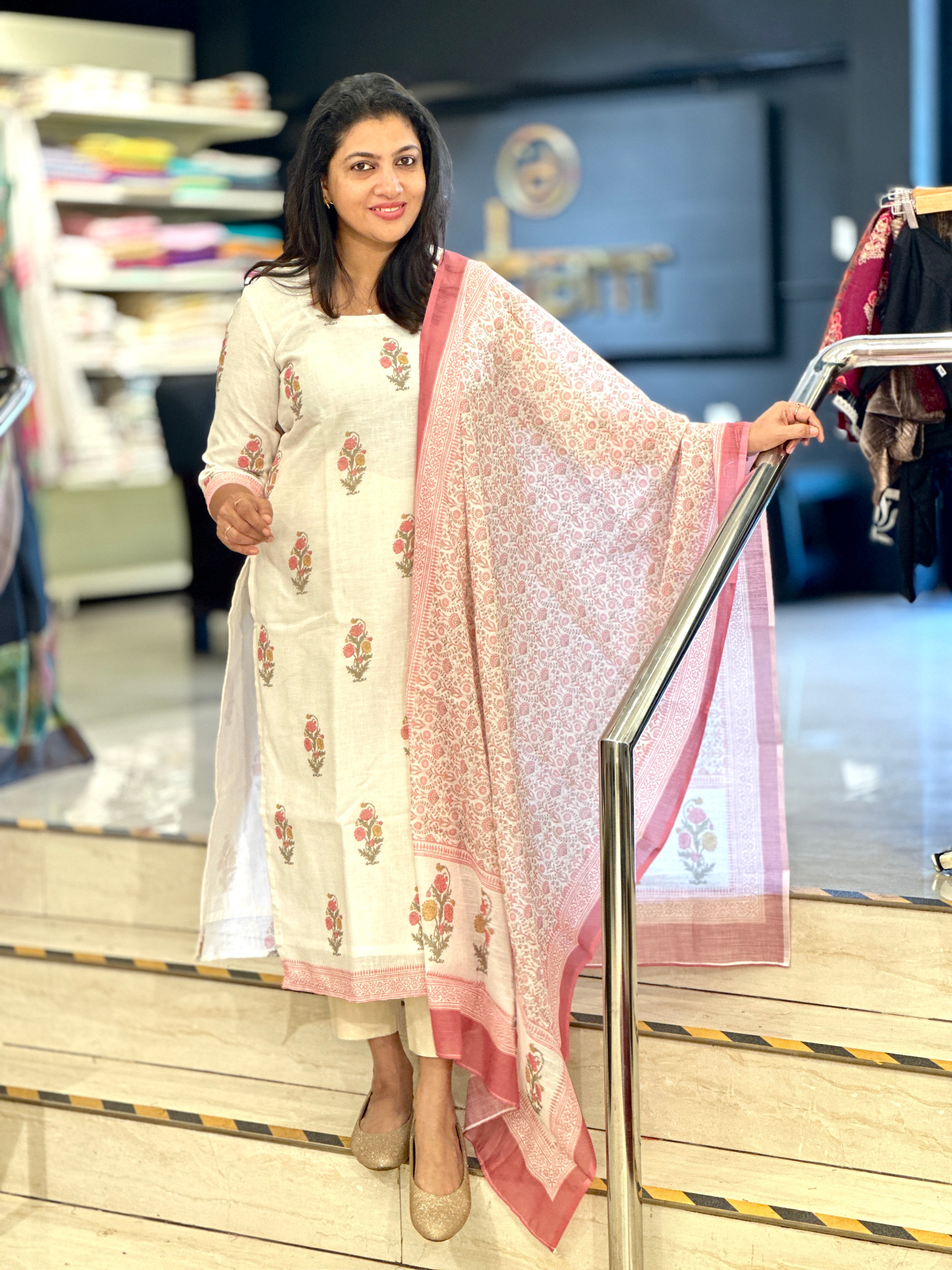 Floral Digital Printed Linen Cotton Salwar Set (Without Bottom) | SSN425