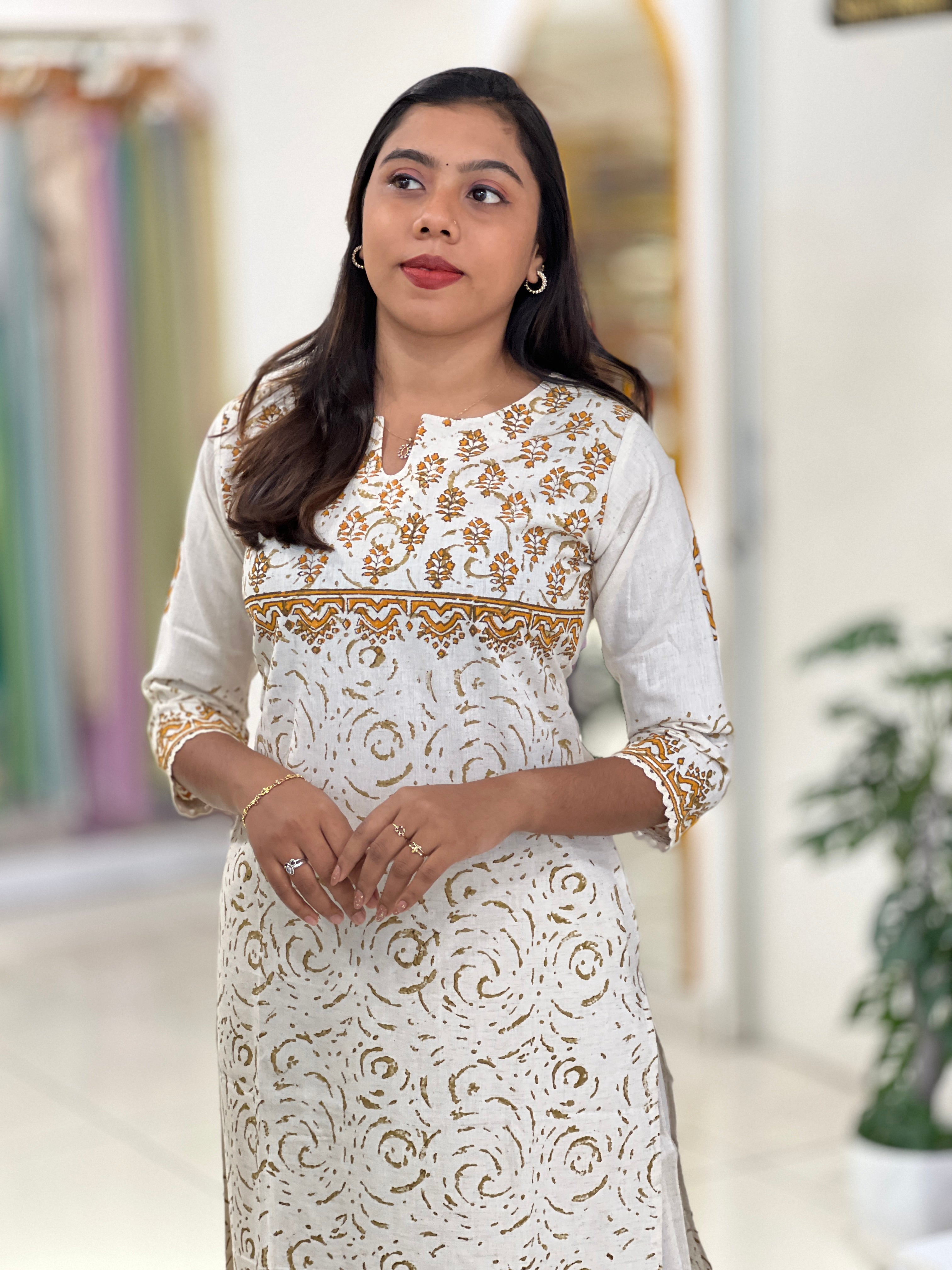 Floral Printed Linen cotton Kurta Set |DVC120