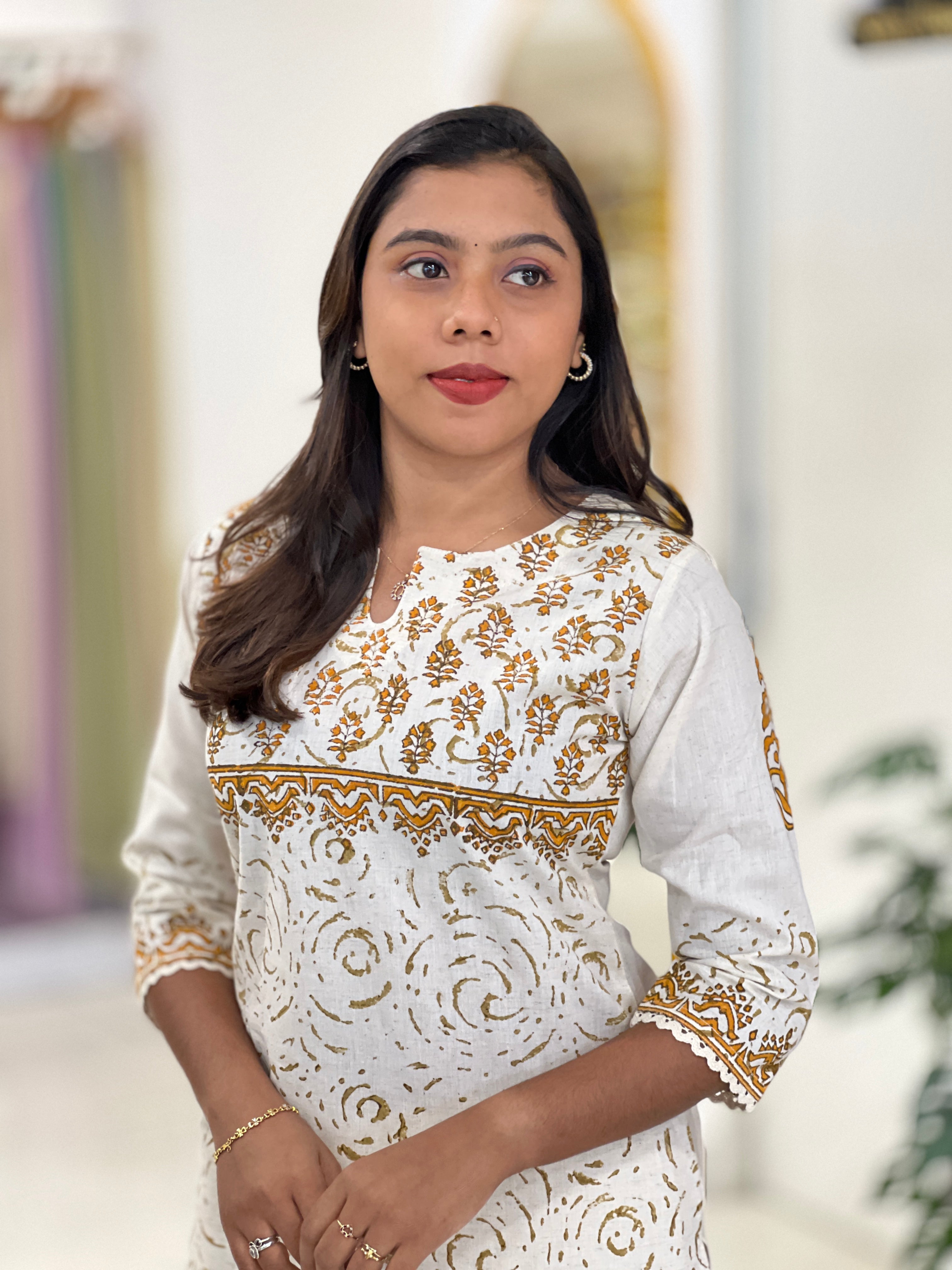 Floral Printed Linen cotton Kurta Set |DVC120