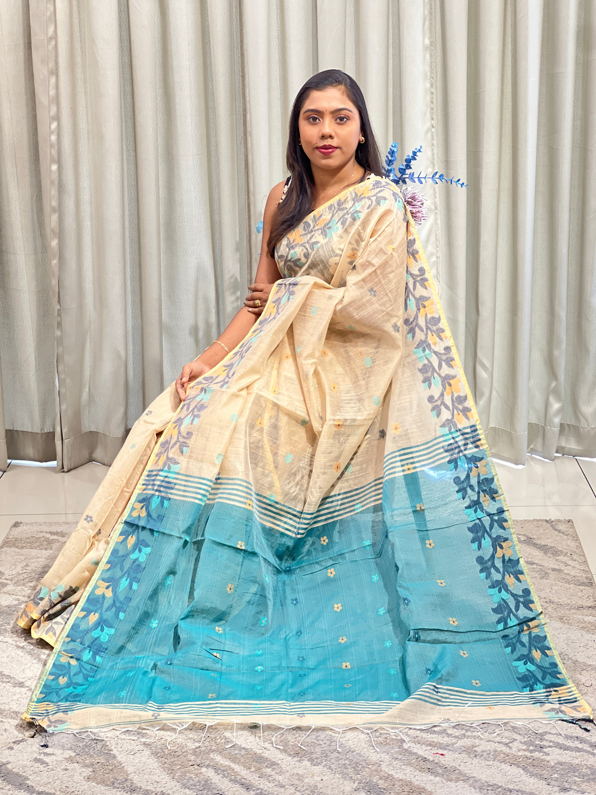 Jamdani Woven Pattern  Chanderi Finish Saree | AHD1965