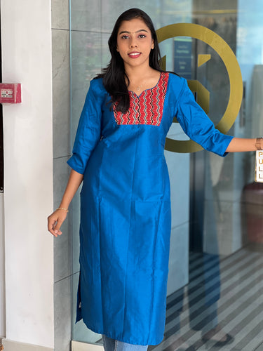 Hand Block Printed Yoke Detailed Semi Silk Kurta | DNT311