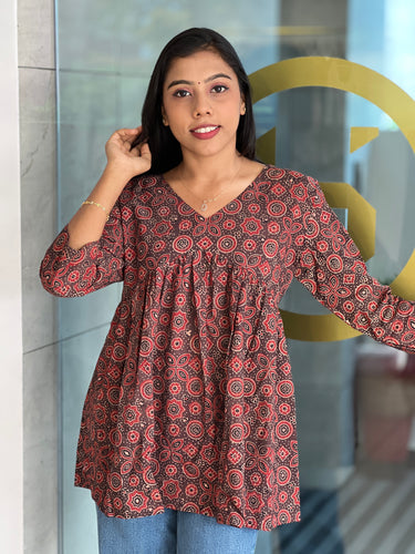 Hand Block Printed Cotton Short Kurta | DNT385