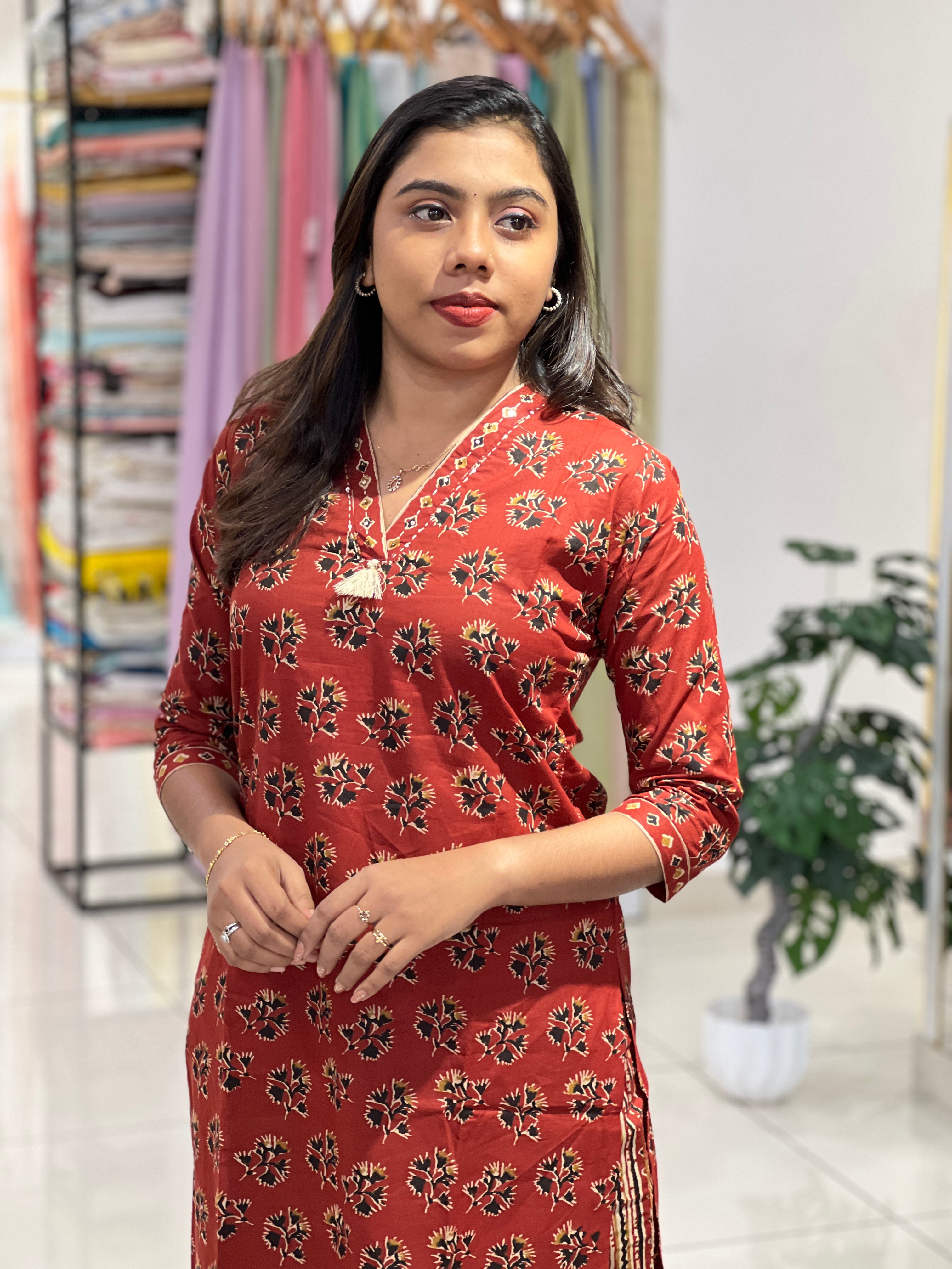 Leaf Pattern Cotton Kurta Set | DVC144