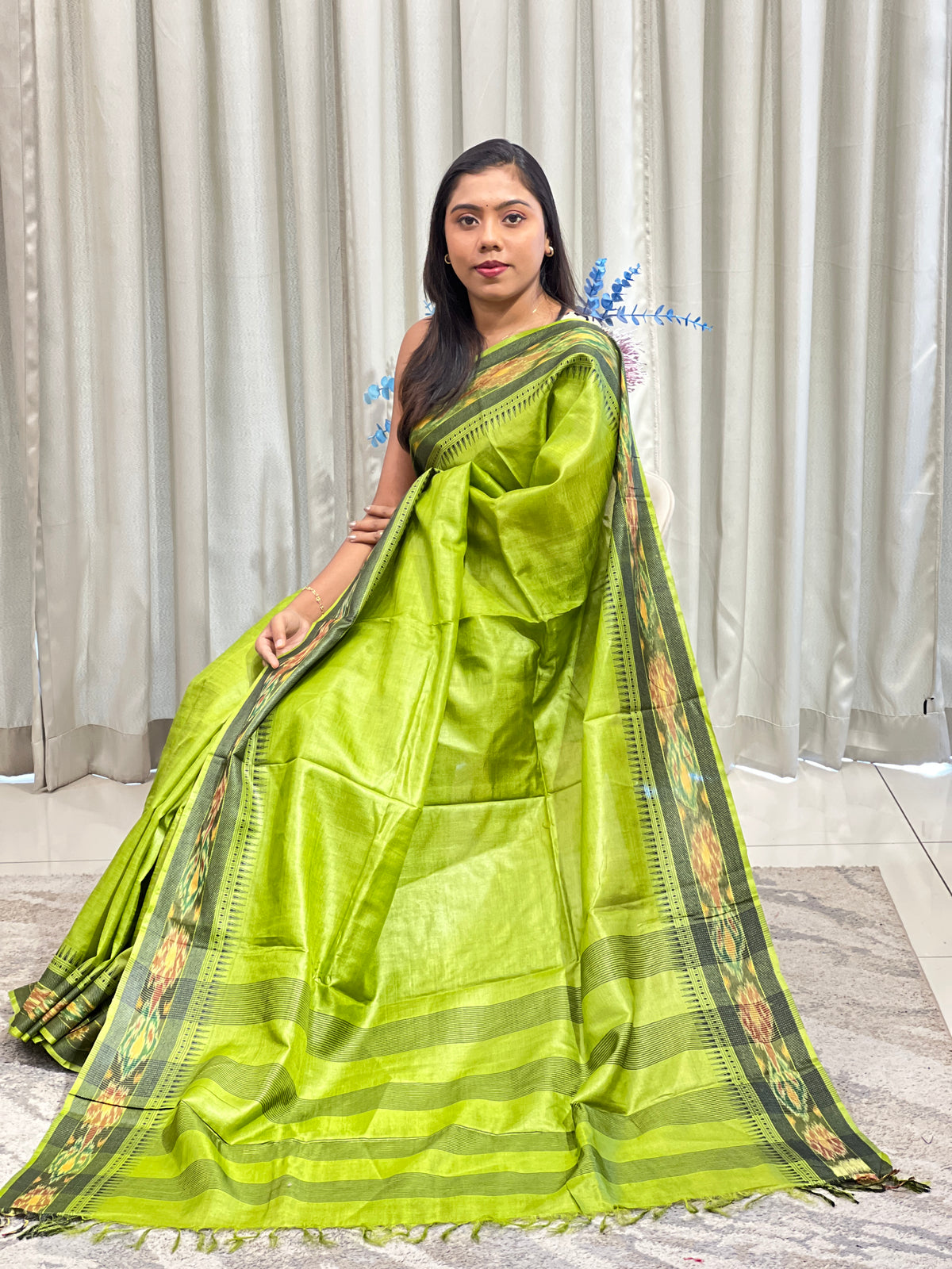 Pochampalli Weaving  Border Patterned Tussar Saree | AHD1948