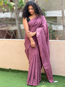 Geometrical Embroidery Pattern Semi Tussar Saree | YNG154