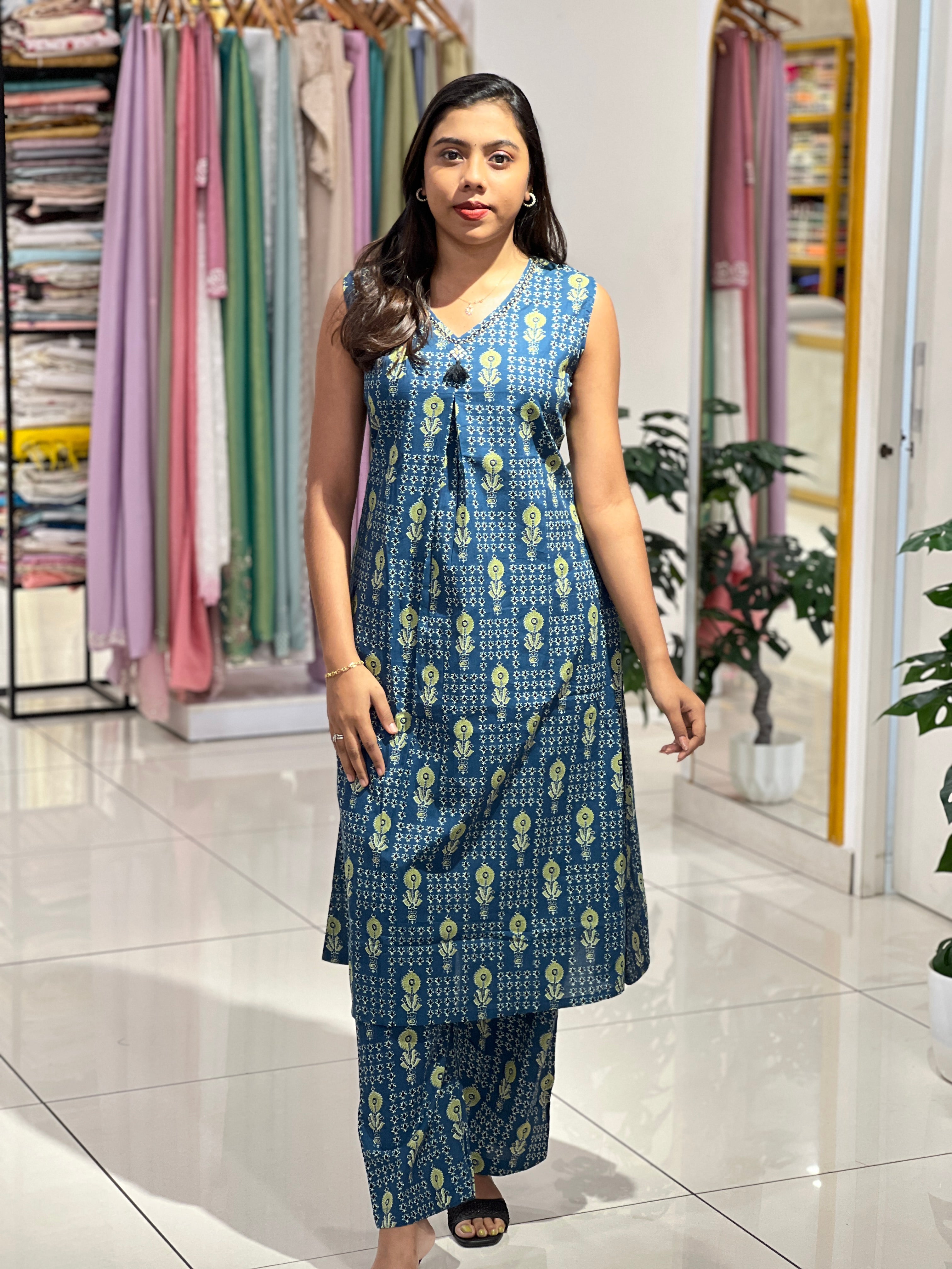 Floral Block Printed Cotton Kurta Set |DVC140