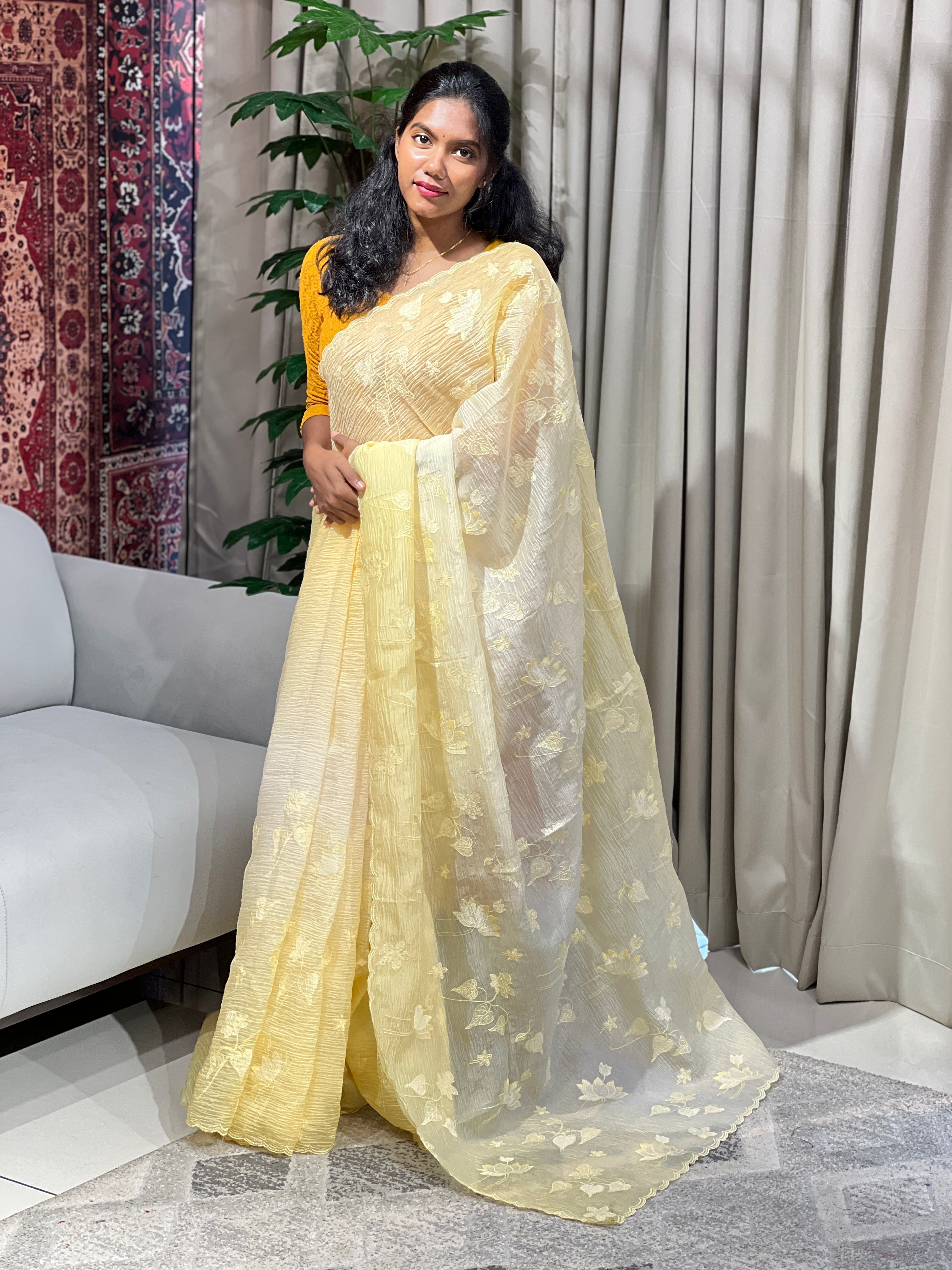 Machine Embroidery Detailed Crushed Organza Saree | BLD1657
