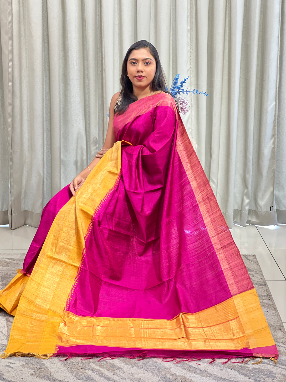 Contrast Border Pattern Tussar Saree | AHD1954