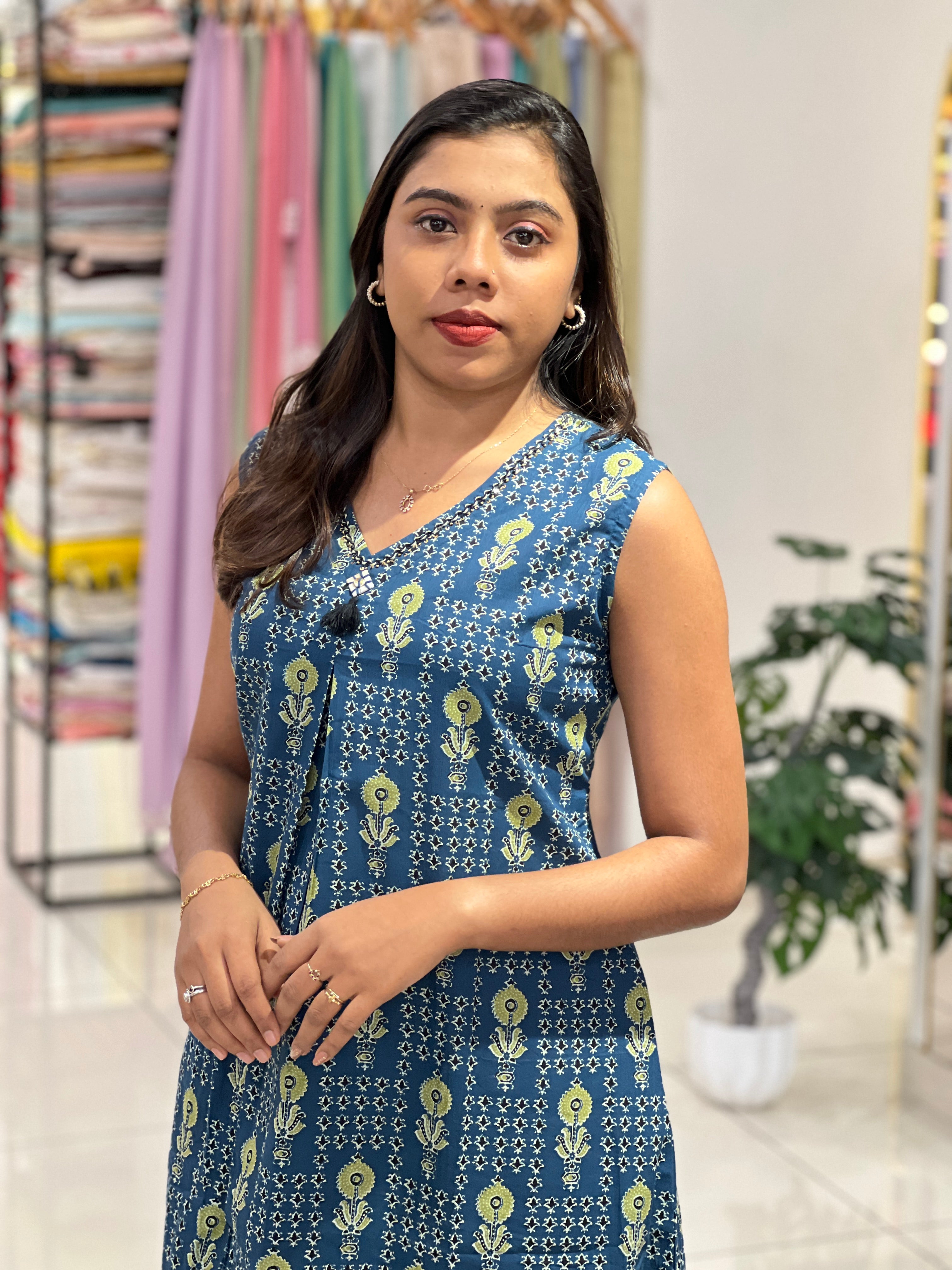 Floral Block Printed Cotton Kurta Set |DVC140