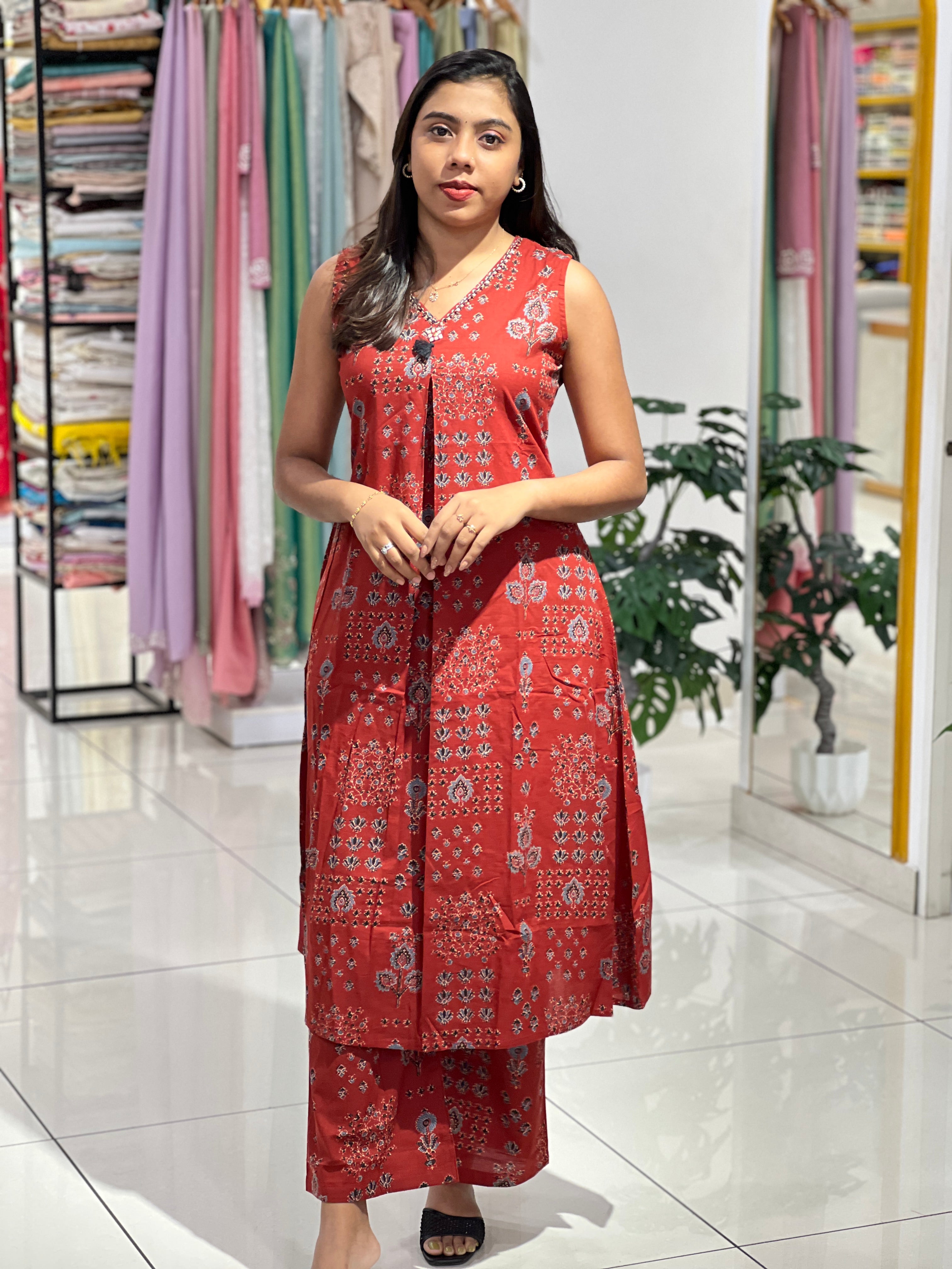Floral Block Printed Cotton Kurta Set |DVC141