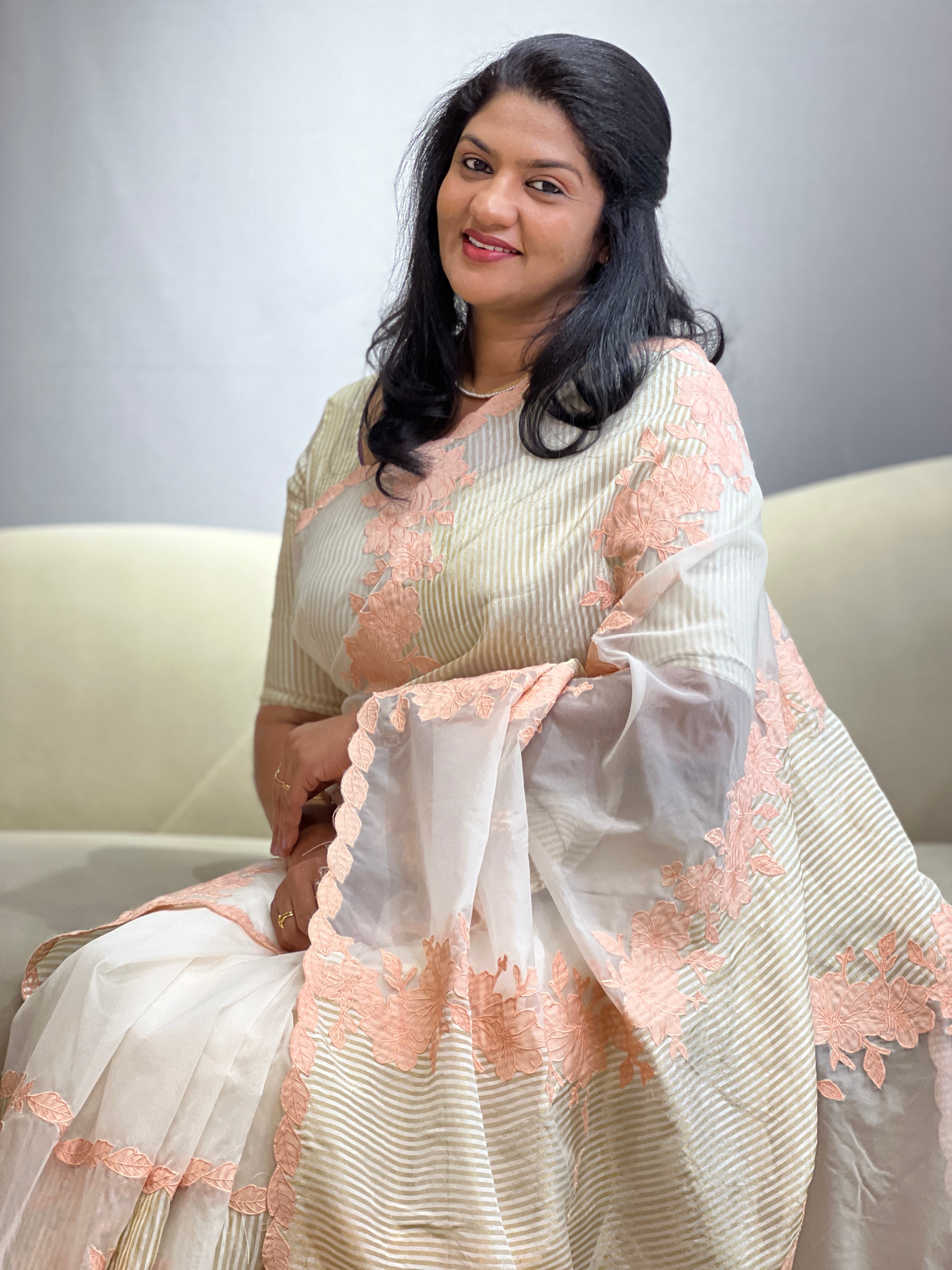 Floral Applique Design Viscose Organza Saree | MM621