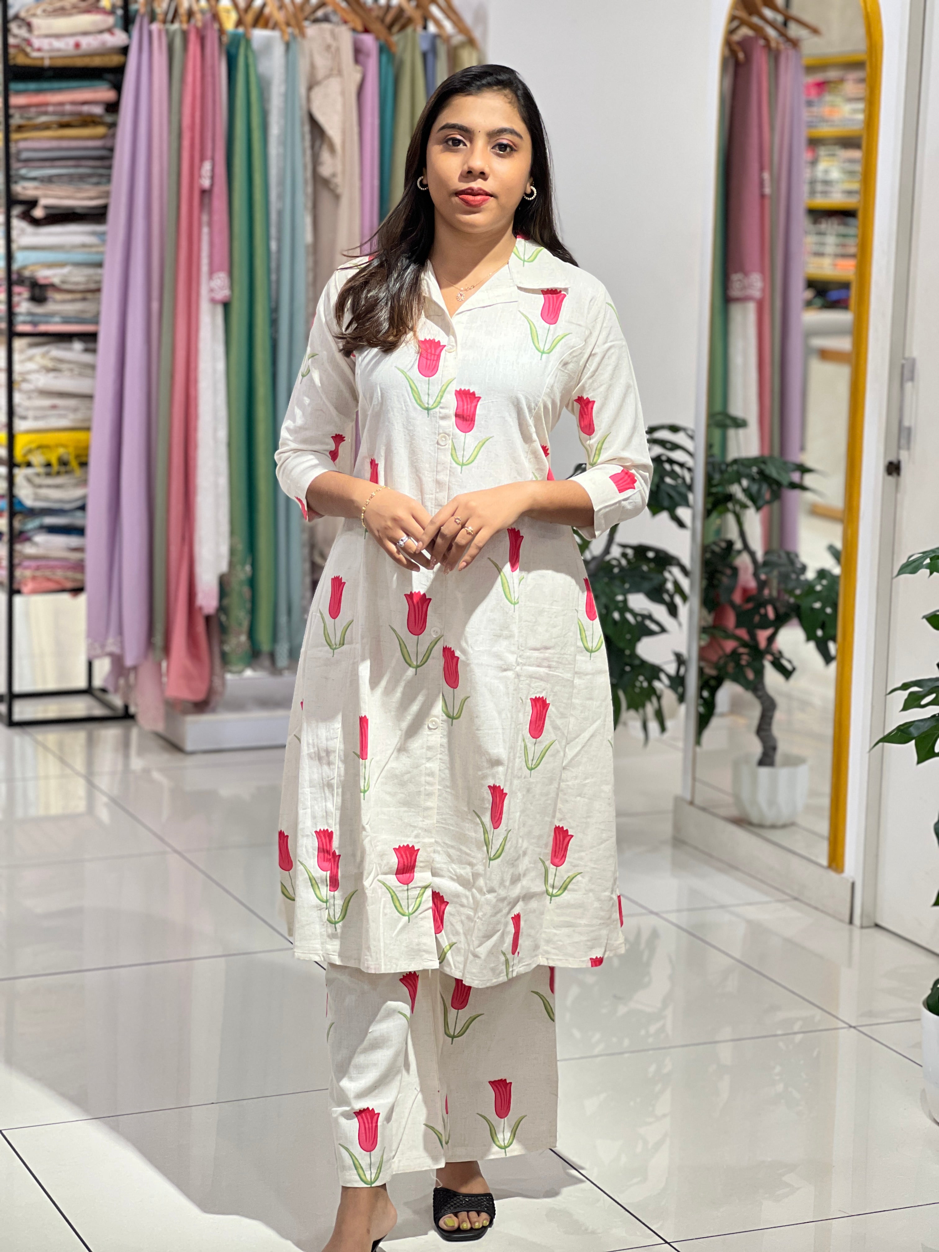 Floral Painted Kora Cotton Kurta Set |DVC125