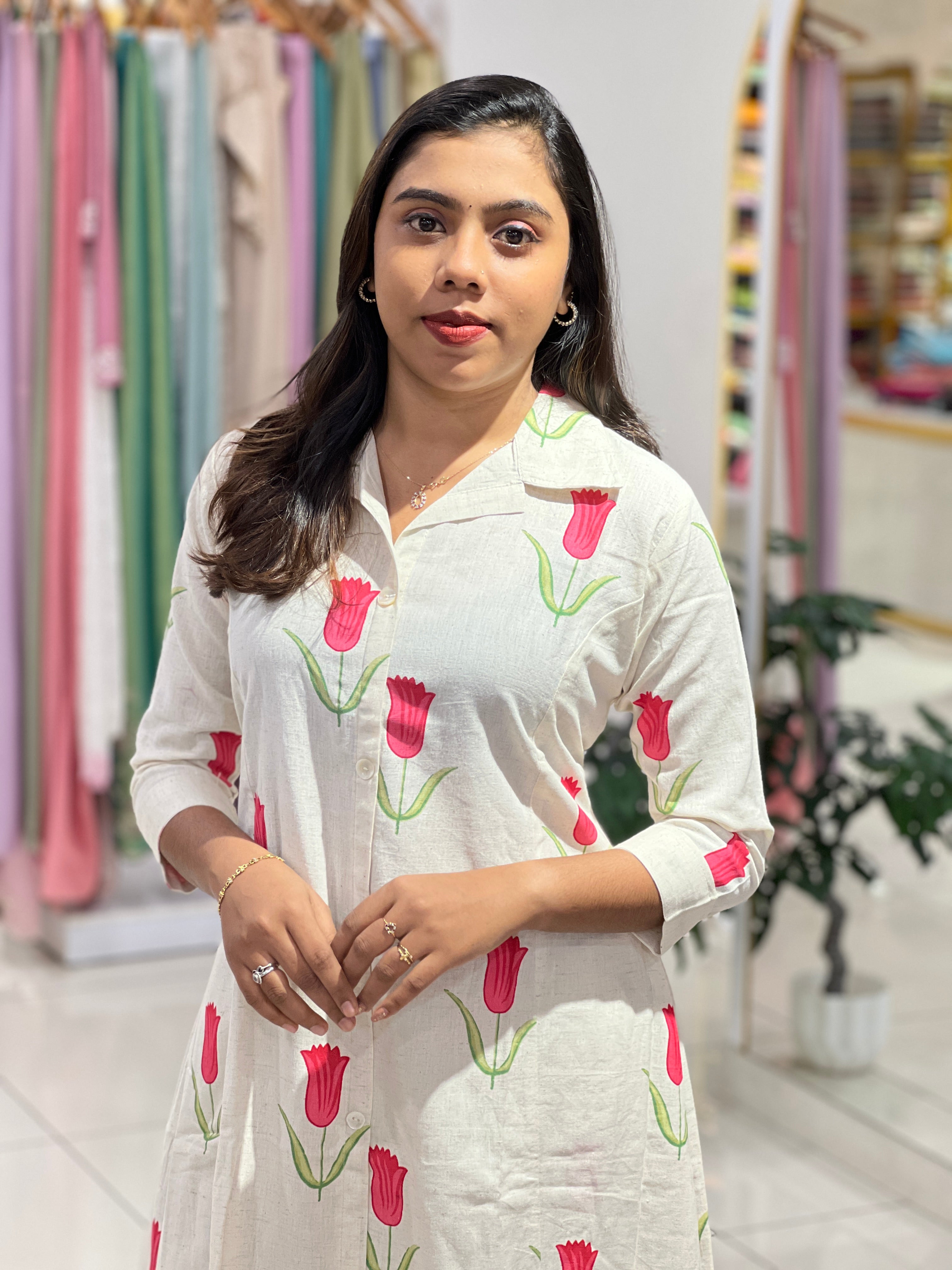 Floral Painted Kora Cotton Kurta Set |DVC125