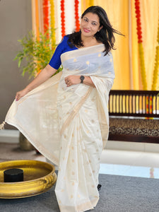 Polka Dot Detailed Chanderi Finish Saree | HT236