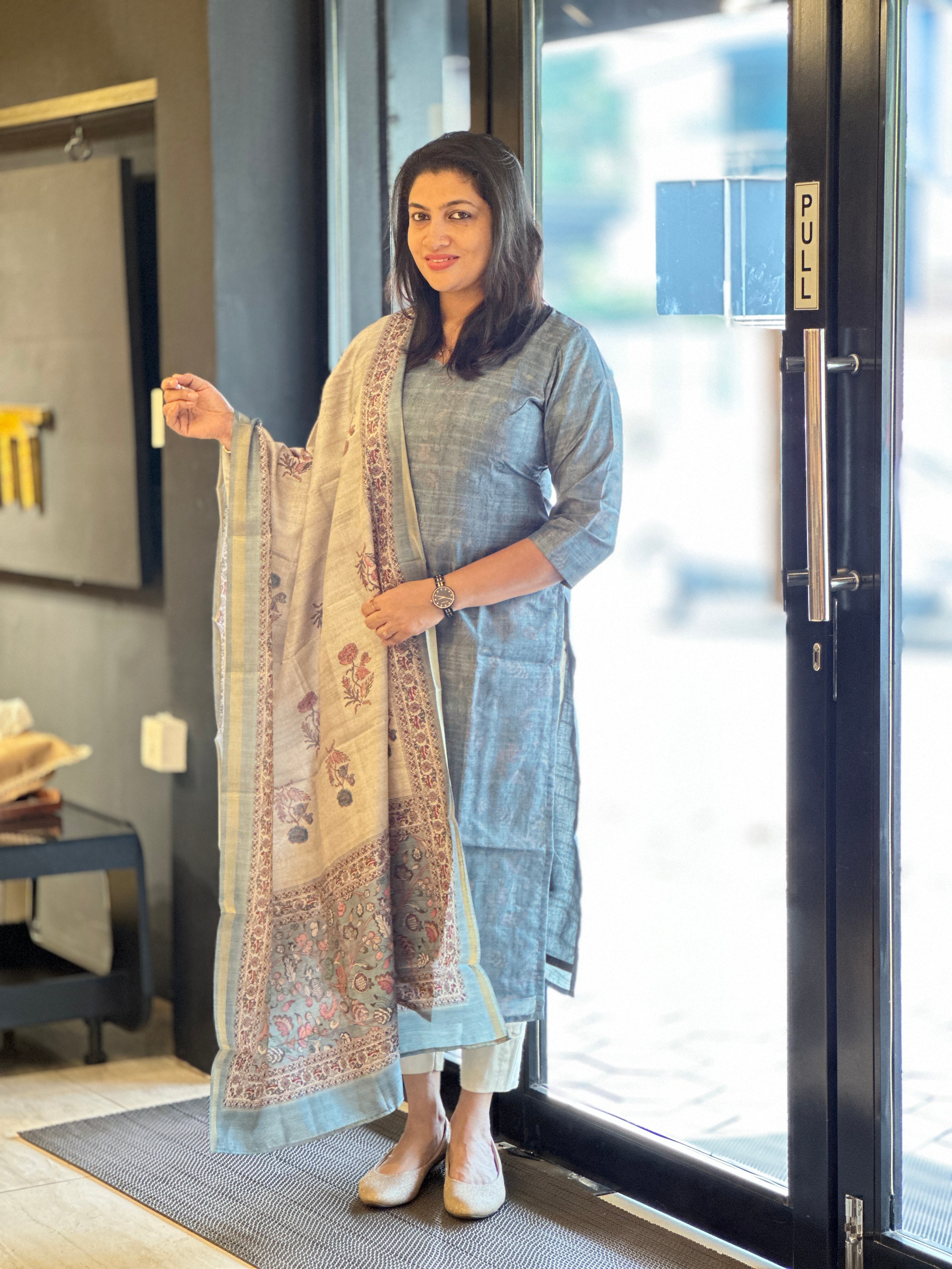 Kalamkari Inspired Printed Semi Tussar Salwar Set (Without Bottom) | SSN428