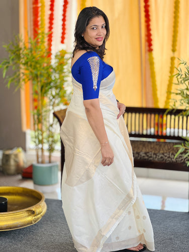 Polka Dot Detailed Chanderi Finish Saree | HT236