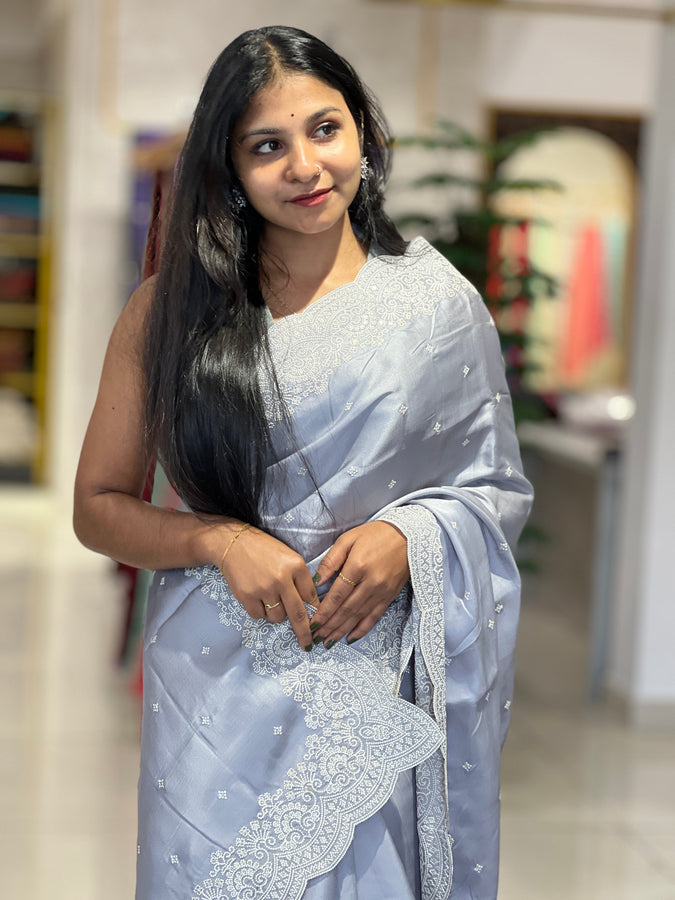 Point Embroidery Pattern  Tussar Finish Saree | SUN170