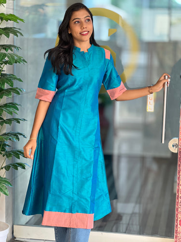 Patch Detailed A-Line Semi Silk Kurta | DNT334