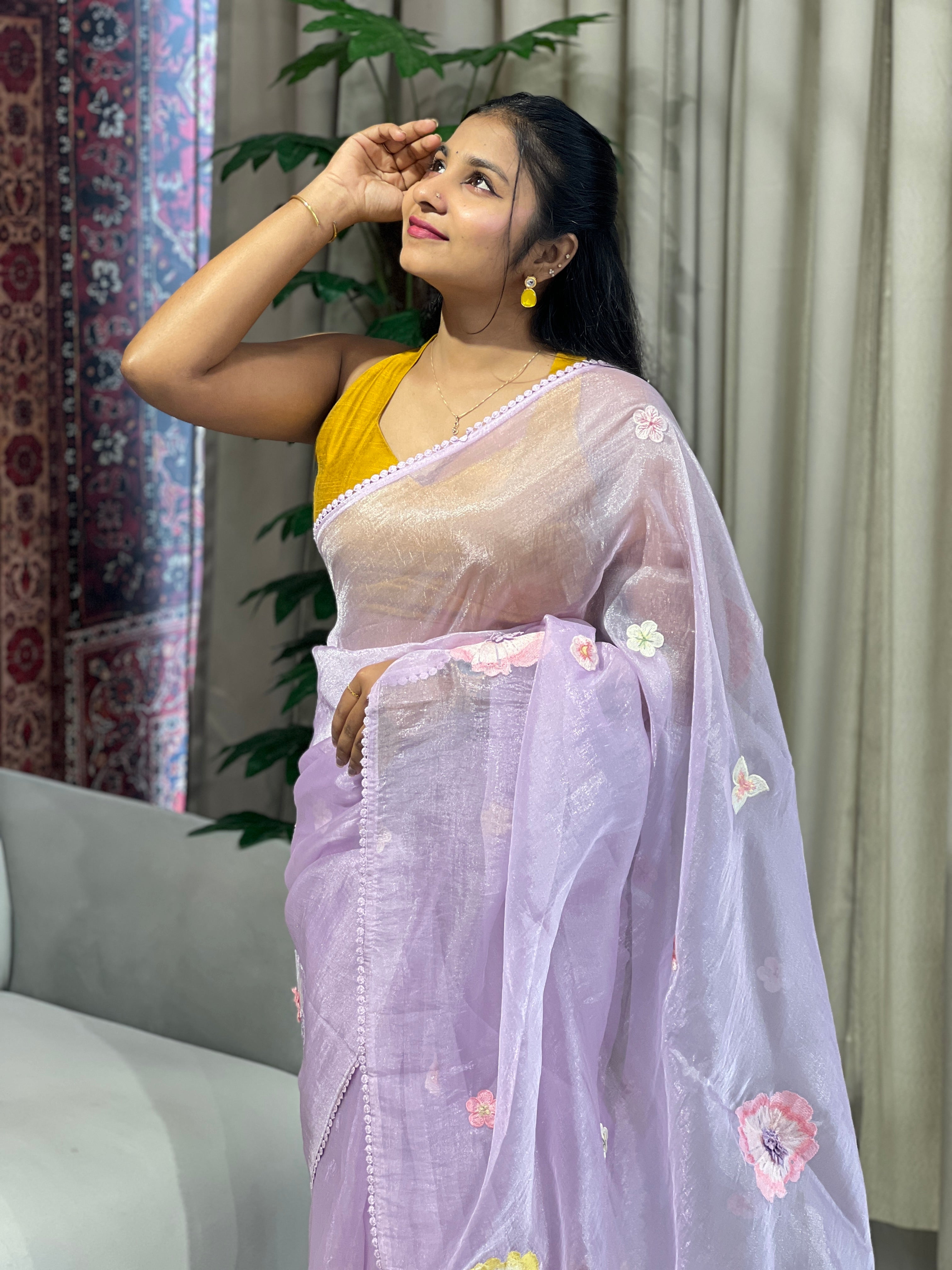 Floral Embroidery Detailed Shimmer Organza Saree | BLD1701