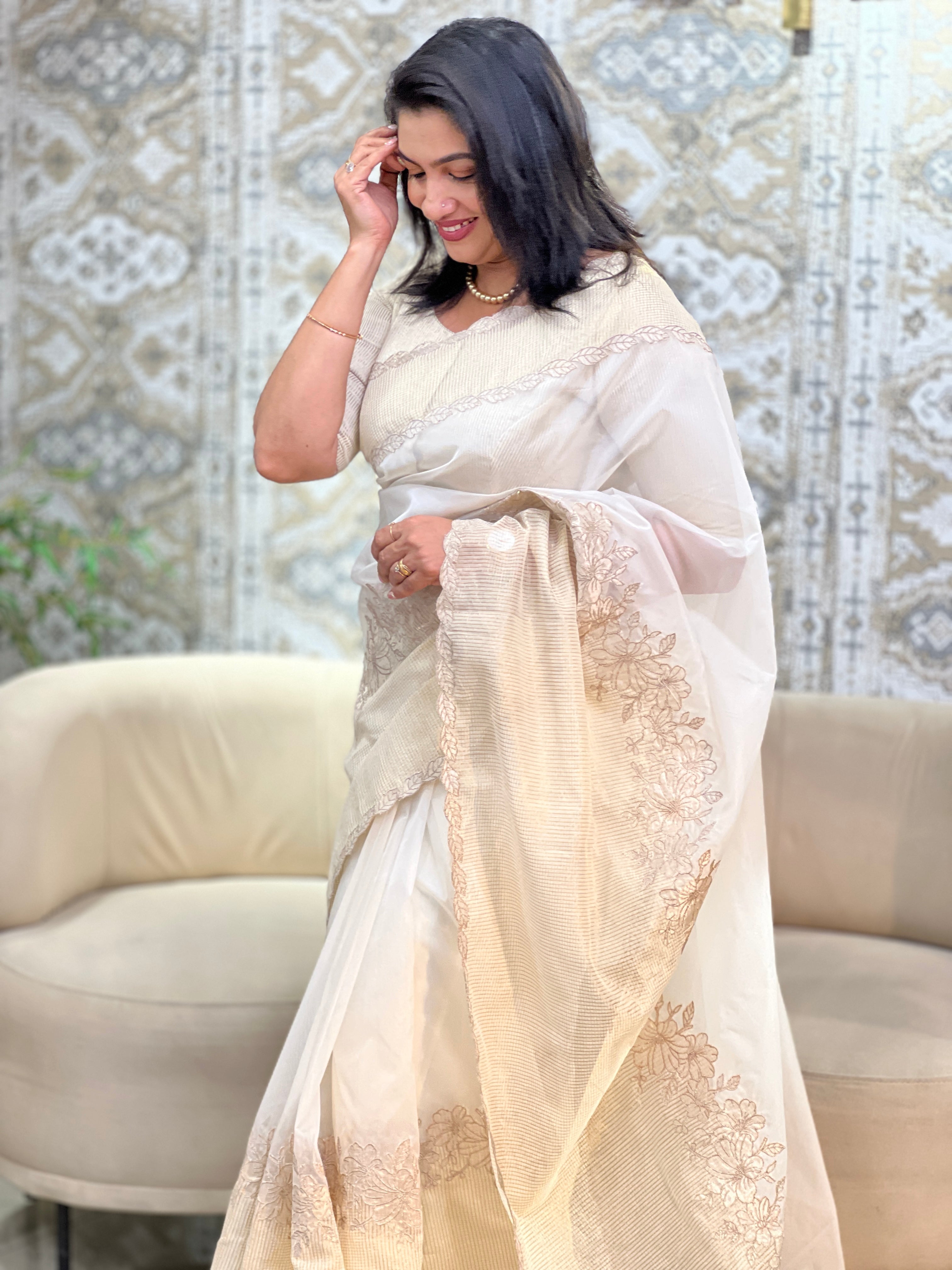 Leaf Applique Design Viscose Organza Saree | MM622