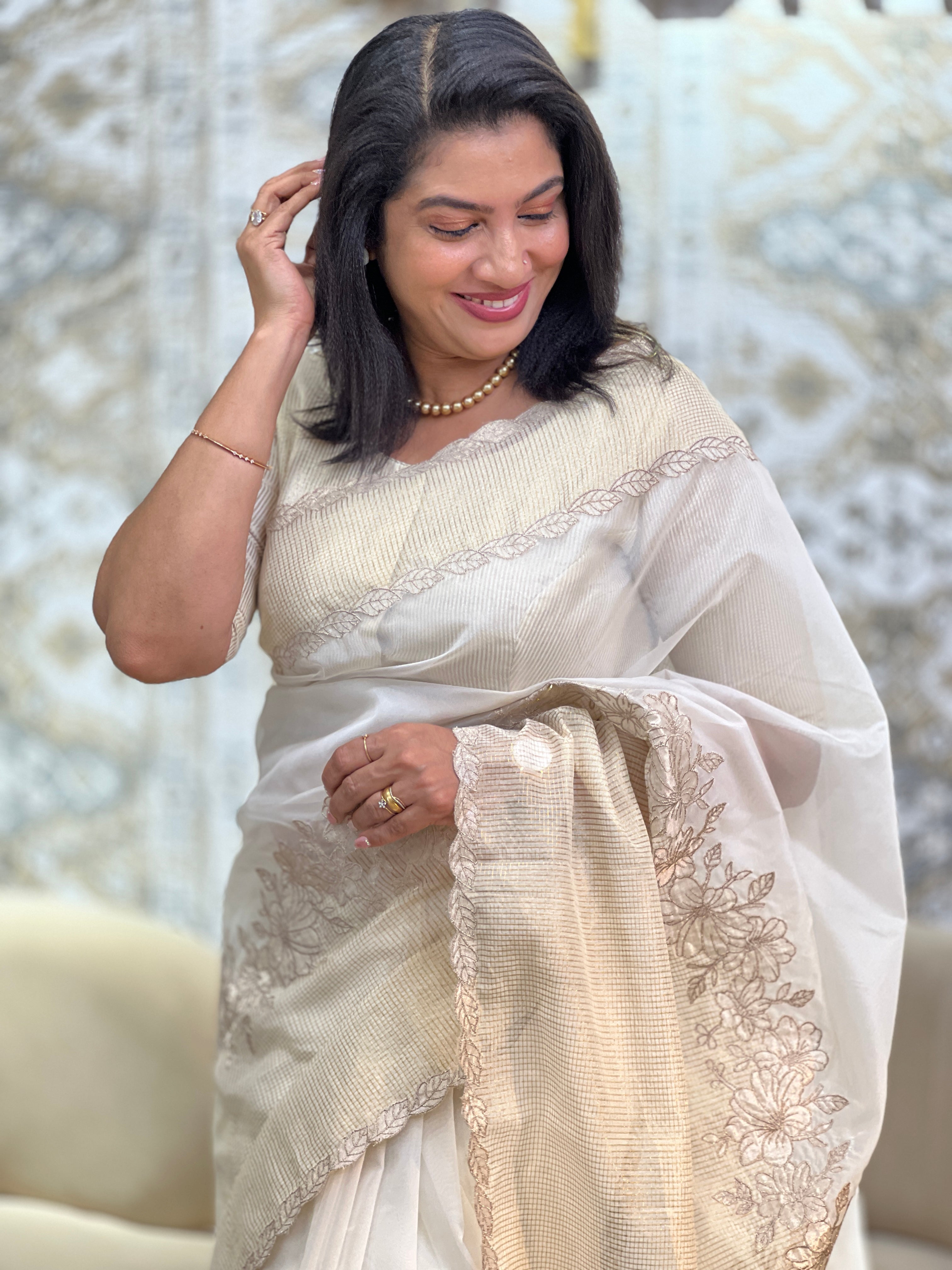 Leaf Applique Design Viscose Organza Saree | MM622