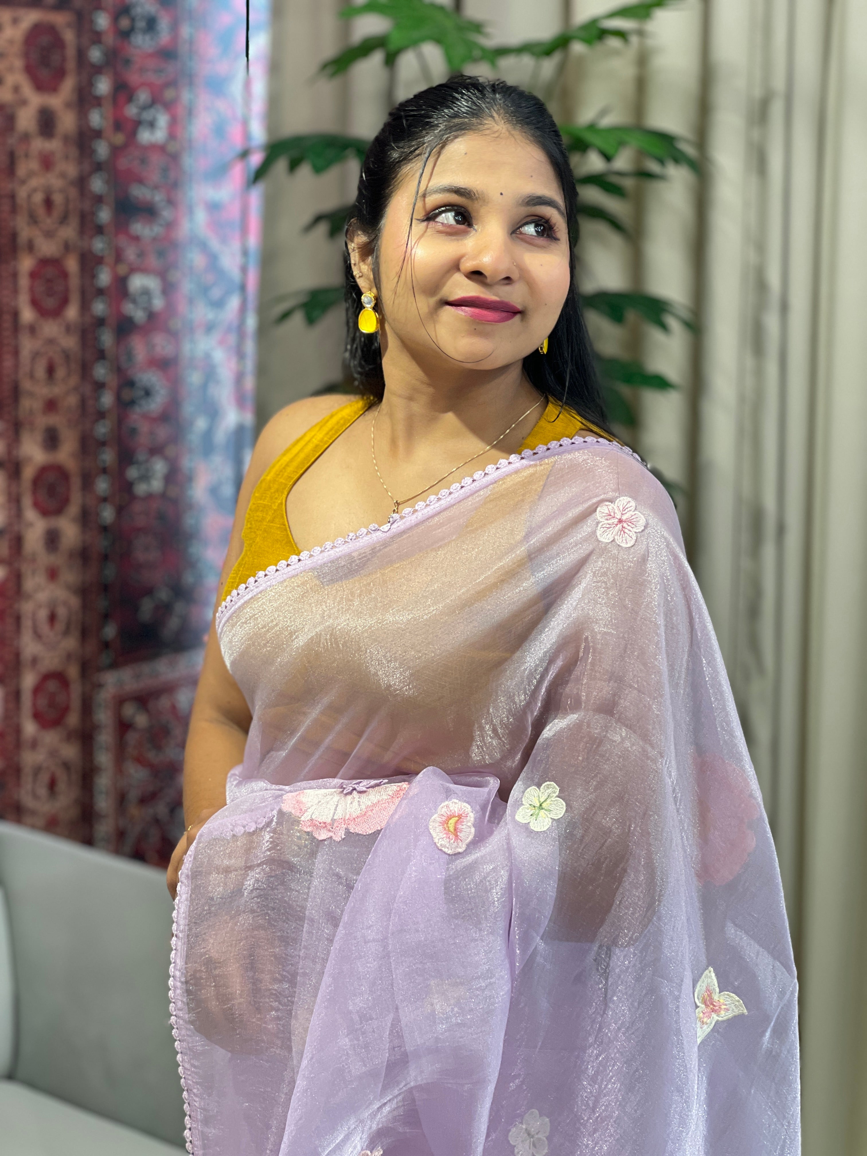 Floral Embroidery Detailed Shimmer Organza Saree | BLD1701
